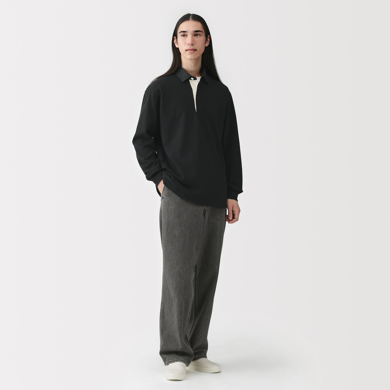 紳士　洗いざらし太番手長袖ラガーシャツ