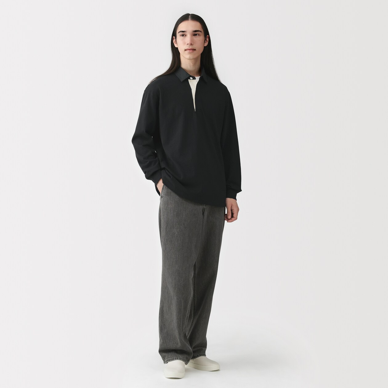 紳士　洗いざらし太番手長袖ラガーシャツ