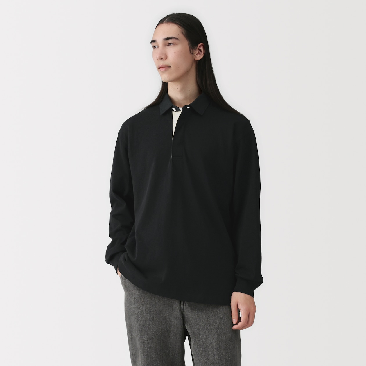 紳士　洗いざらし太番手長袖ラガーシャツ