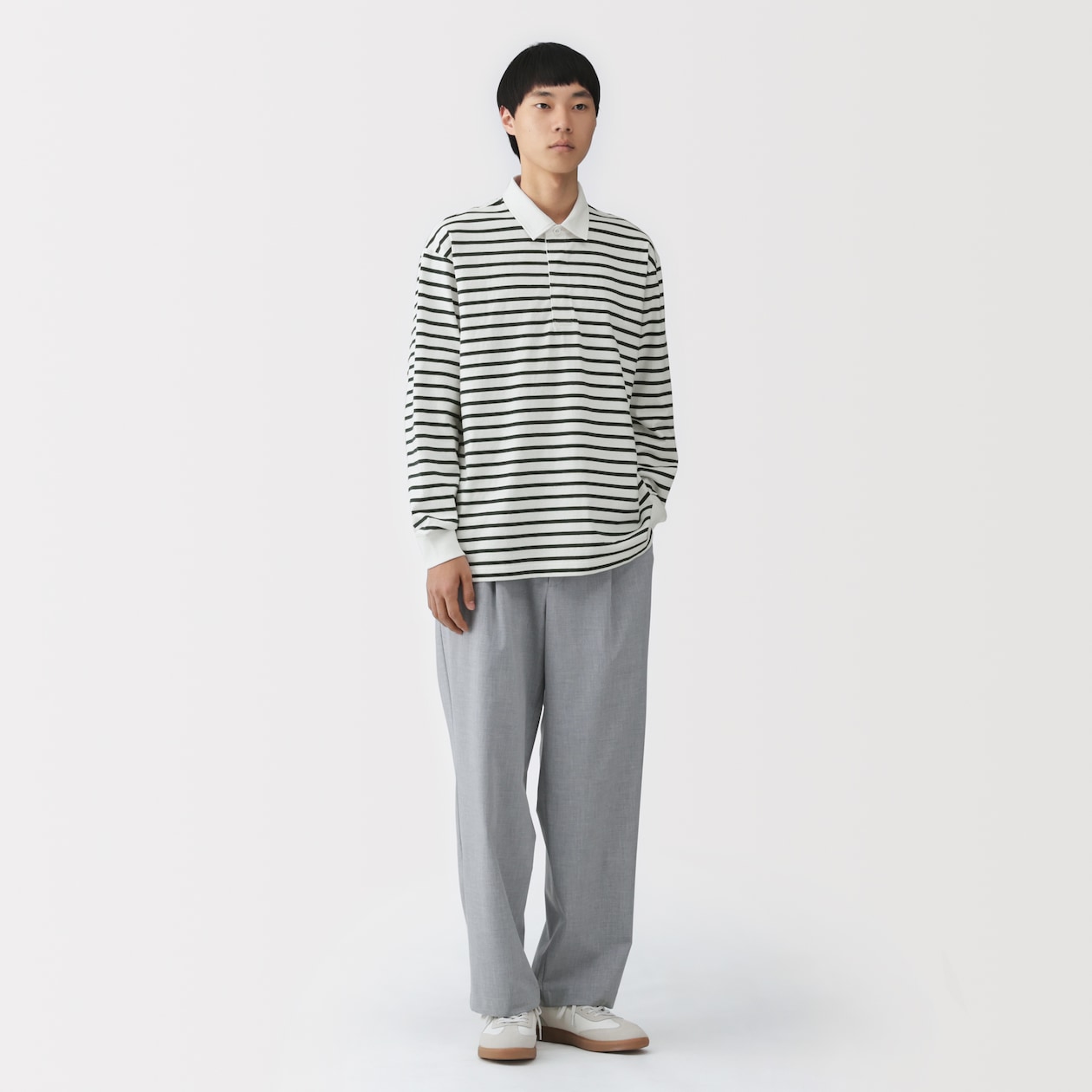 紳士　洗いざらし太番手長袖ラガーシャツ