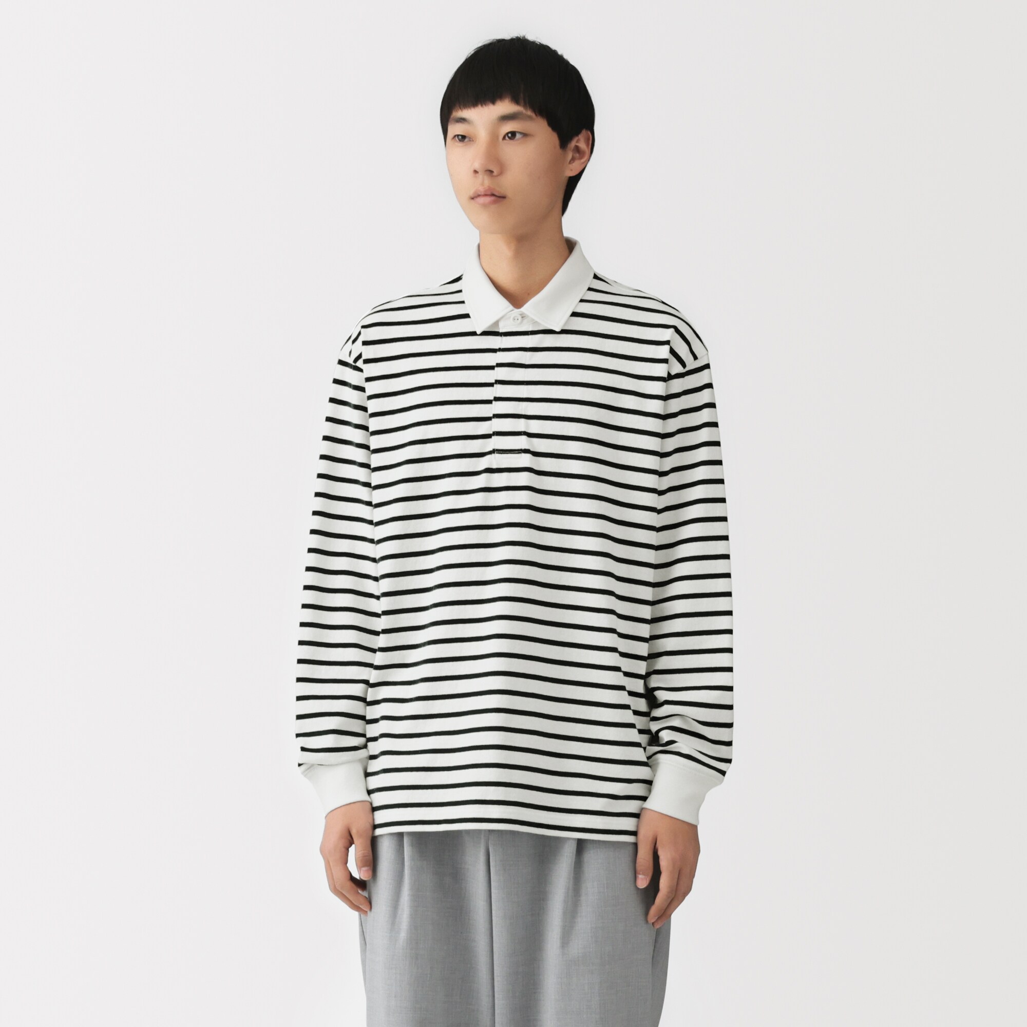 紳士　洗いざらし太番手長袖ラガーシャツ