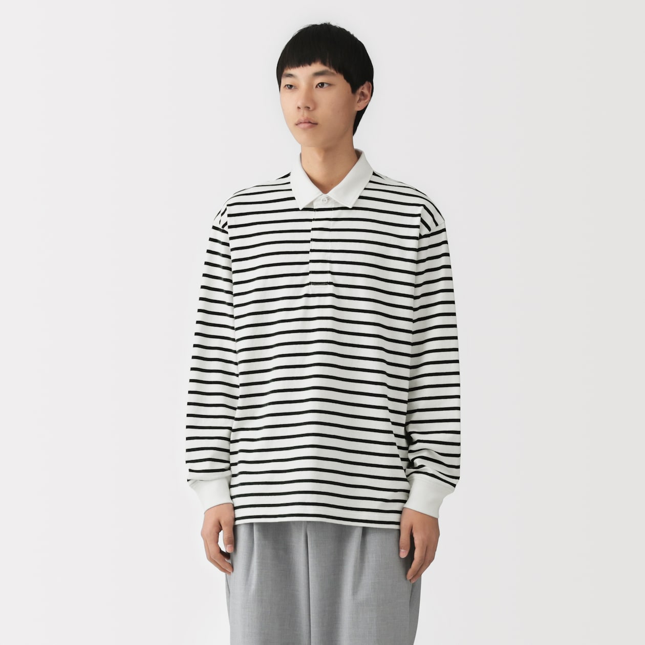 紳士　洗いざらし太番手長袖ラガーシャツ