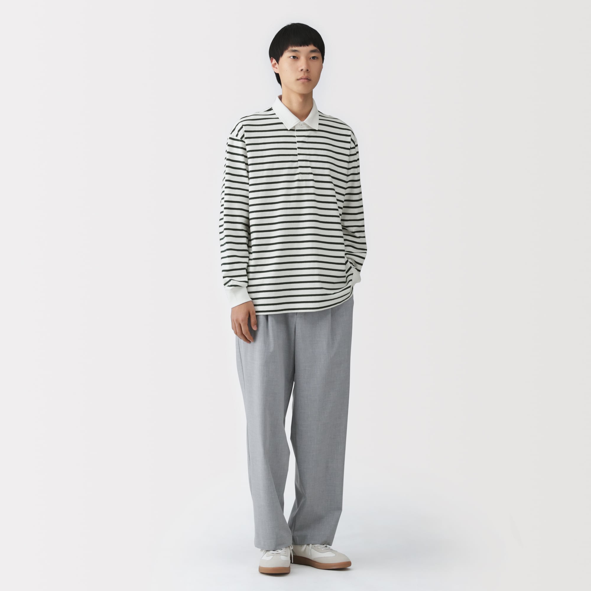 紳士　洗いざらし太番手長袖ラガーシャツ