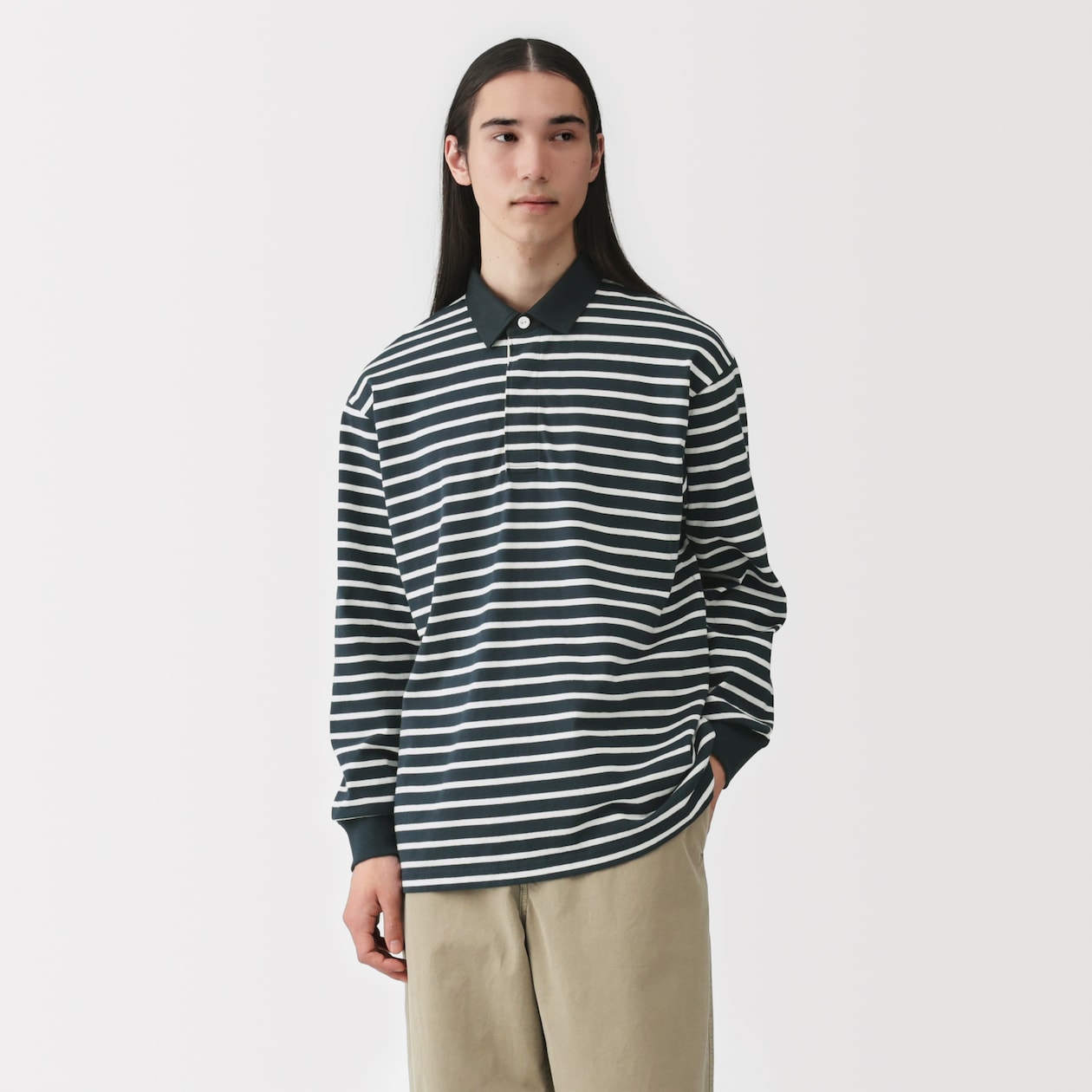 紳士　洗いざらし太番手長袖ラガーシャツ