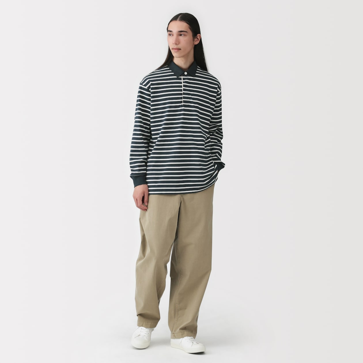 紳士　洗いざらし太番手長袖ラガーシャツ