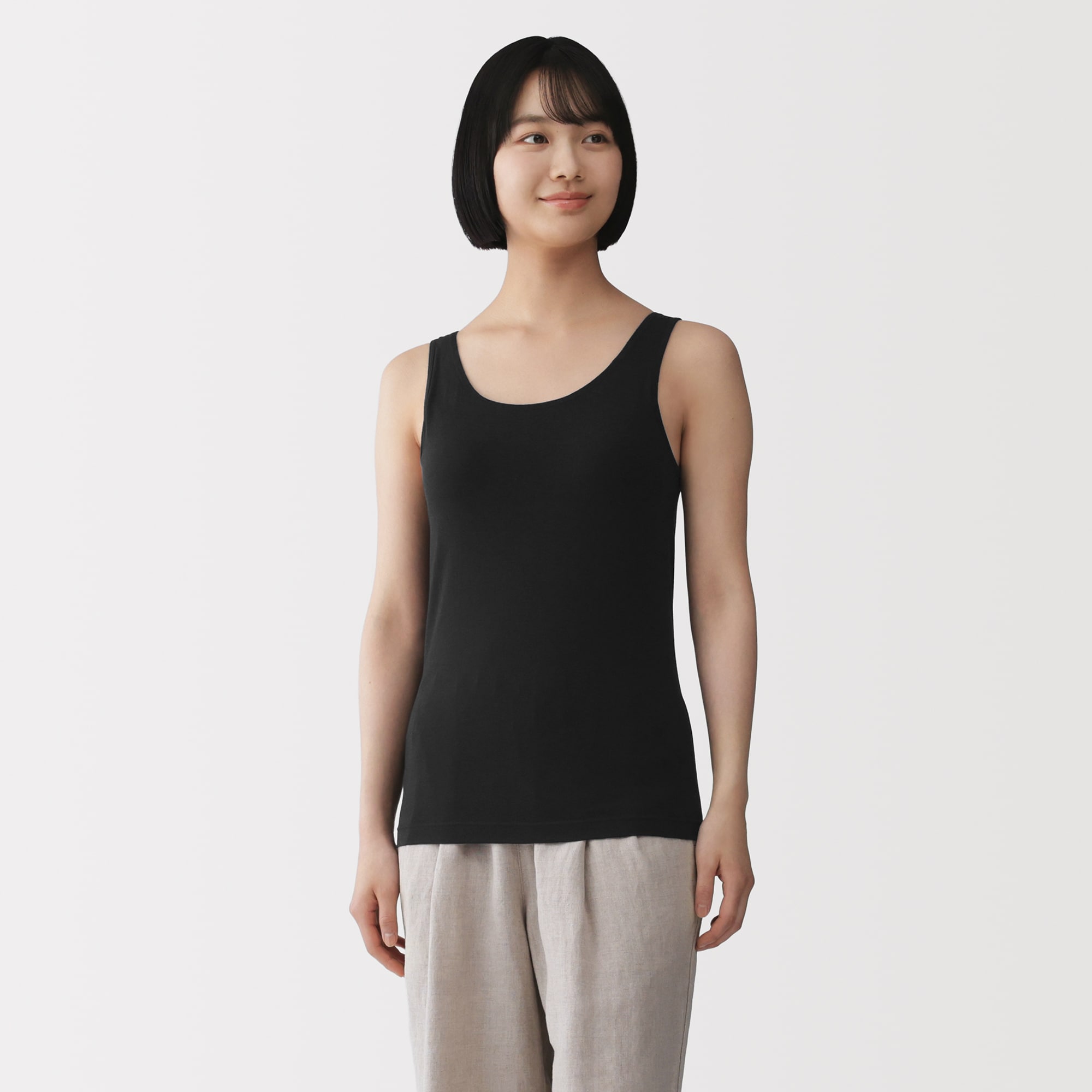 PLU コットン ストレッチ タンクトップ ブラック サイズL 婦人 コットンストレッチブラタンクトップ | 無印良品