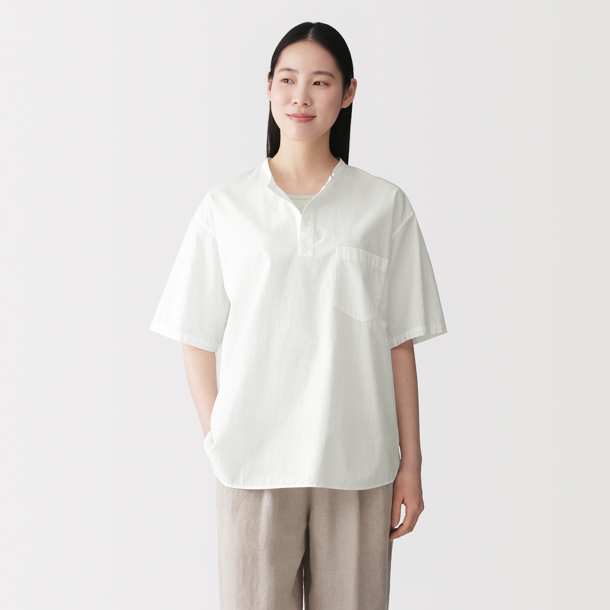 紳士 涼感ヘンリーネック半袖布帛Tシャツ | 無印良品
