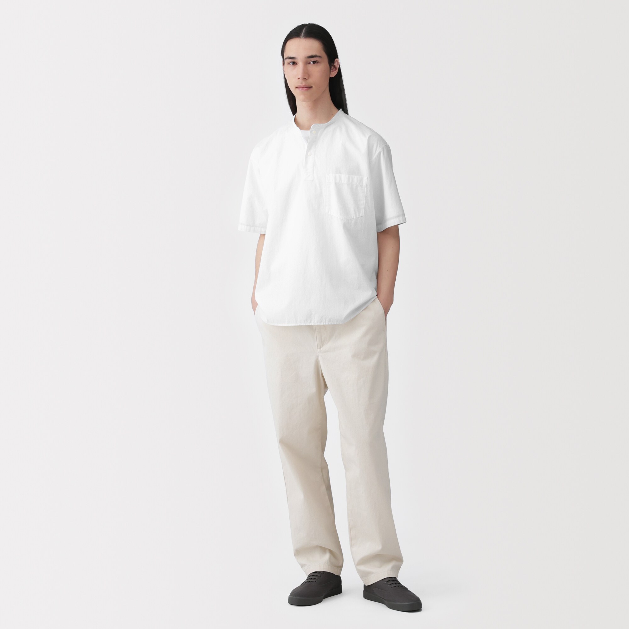 紳士　涼感ヘンリーネック半袖布帛Ｔシャツ