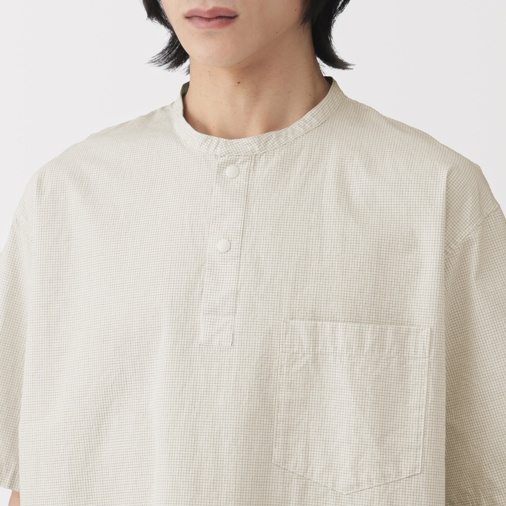紳士 涼感ヘンリーネック半袖布帛Tシャツ | 無印良品