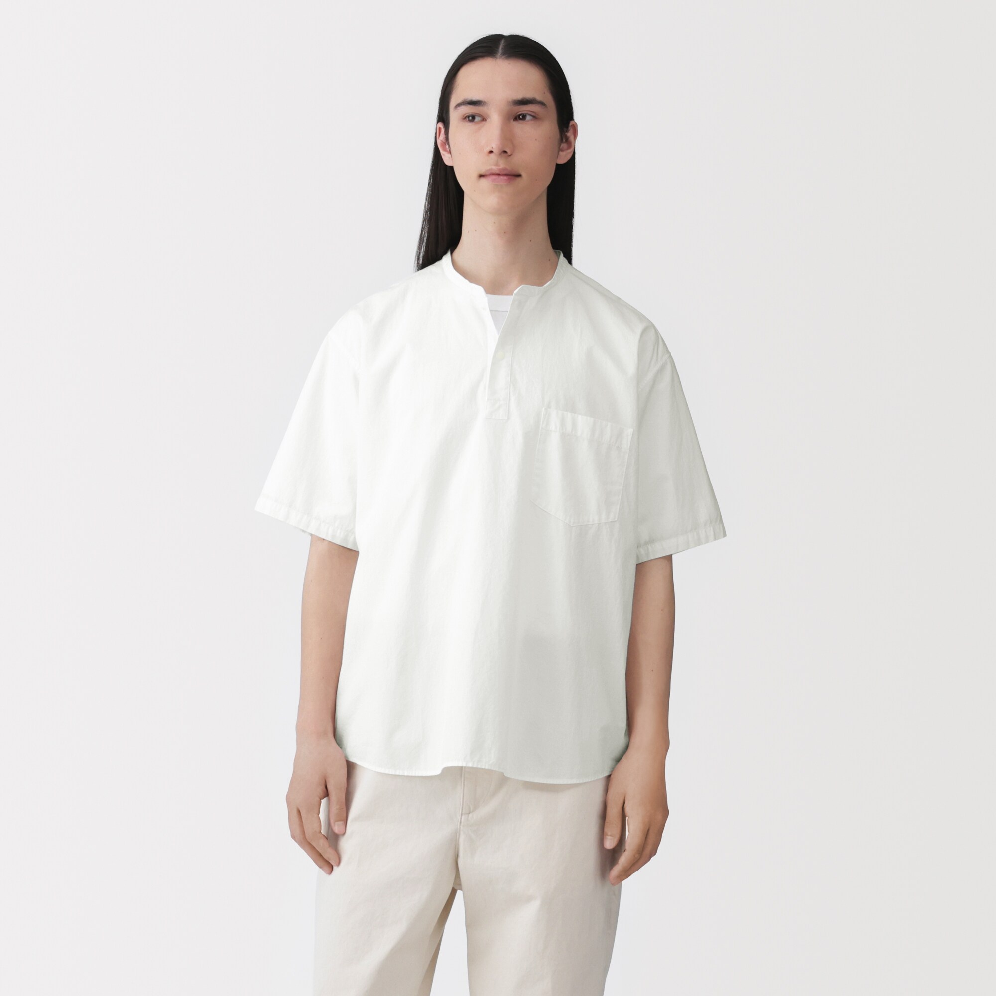 紳士　涼感ヘンリーネック半袖布帛Ｔシャツ