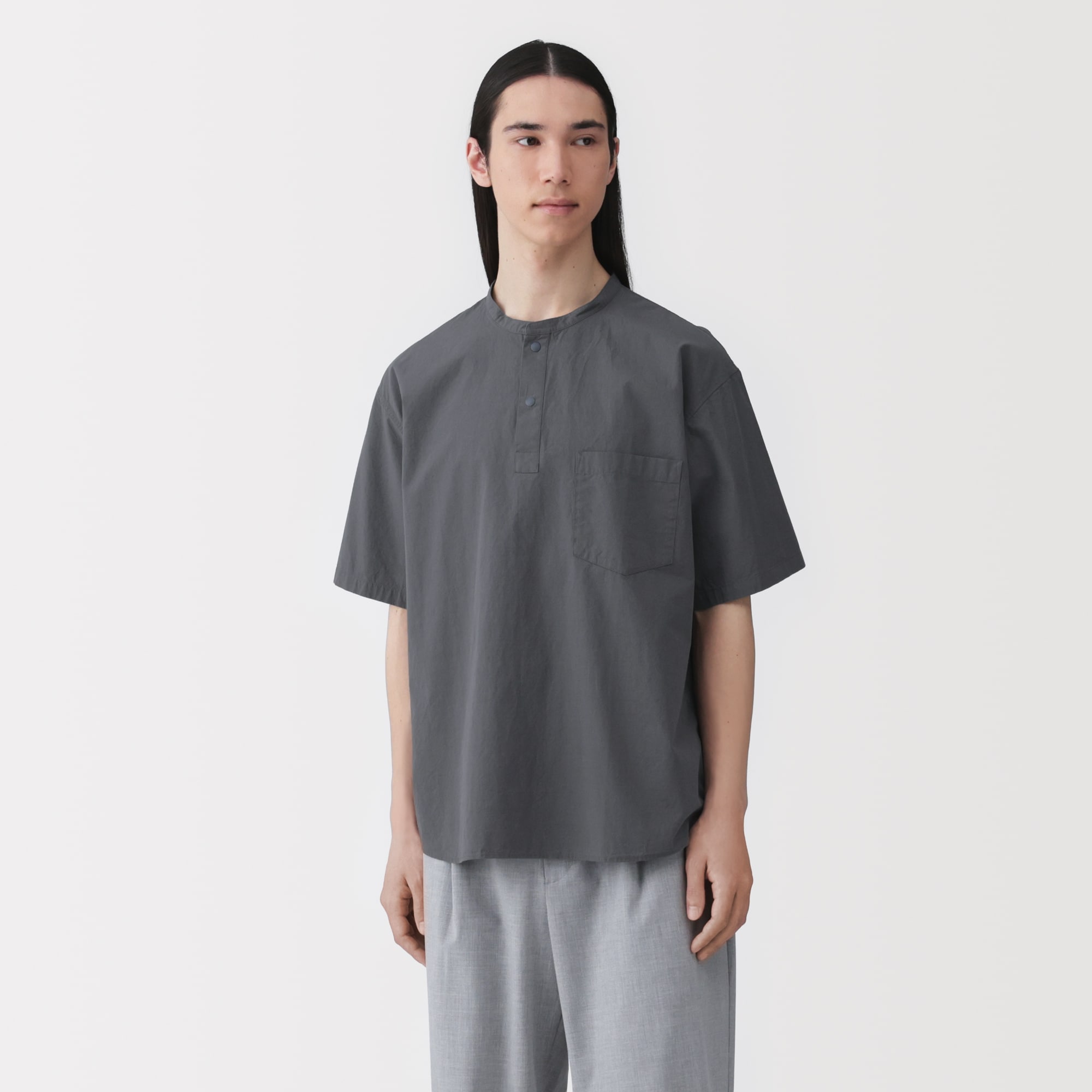 紳士 涼感ヘンリーネック半袖布帛Tシャツ | 無印良品