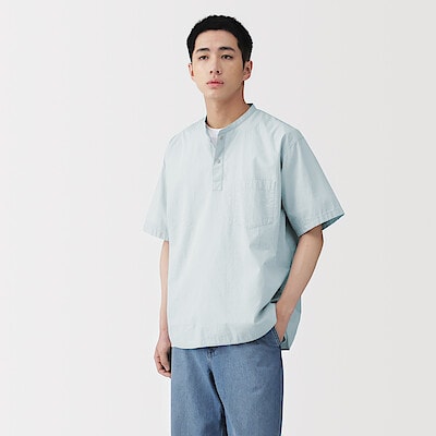 紳士　涼感ヘンリーネック半袖布帛Ｔシャツ