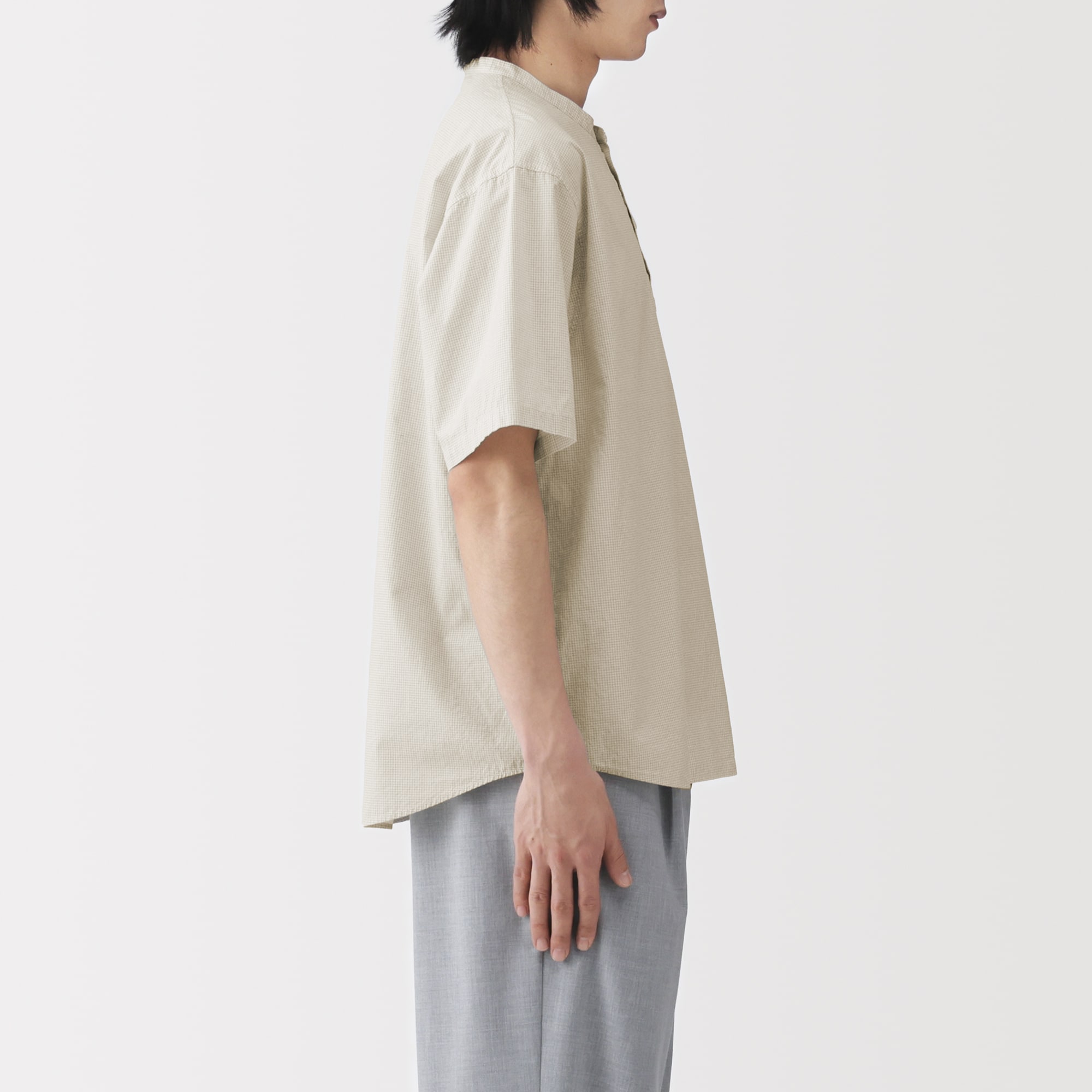 紳士　涼感ヘンリーネック半袖布帛Ｔシャツ