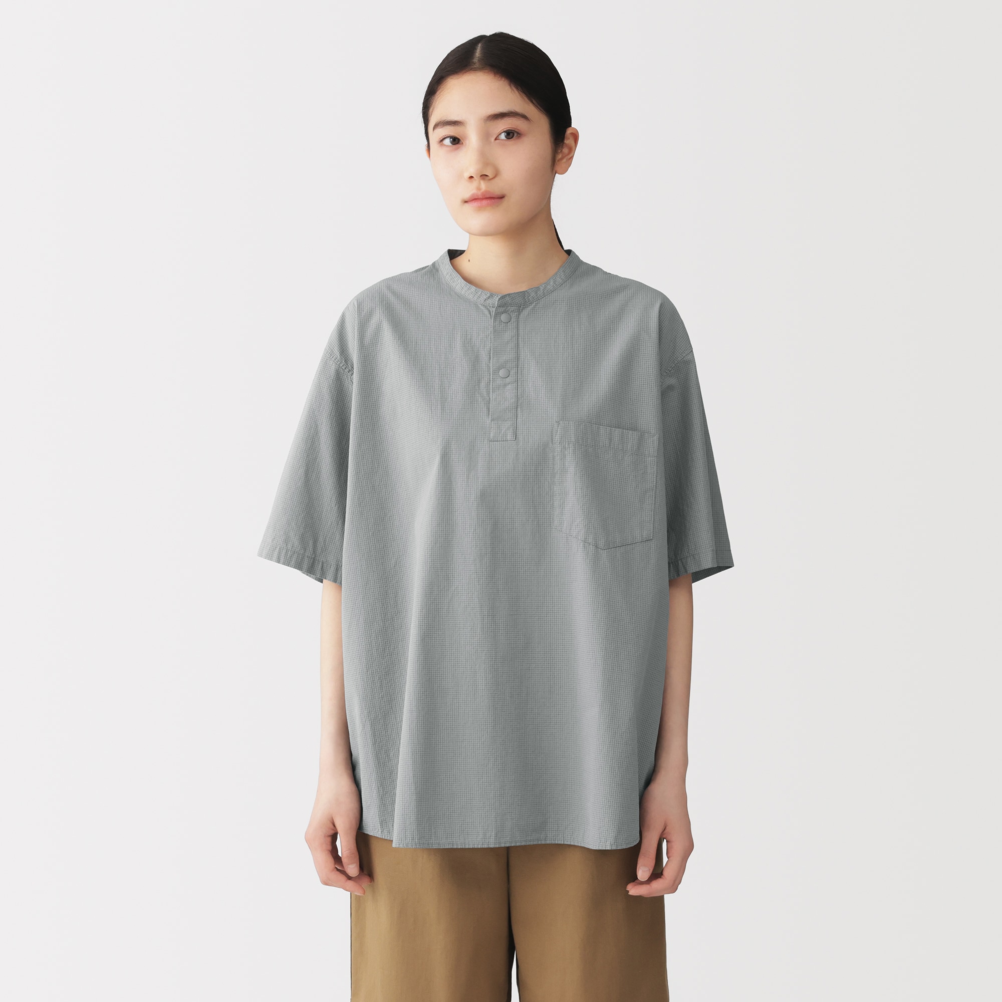 紳士 涼感ヘンリーネック半袖布帛Tシャツ | 無印良品