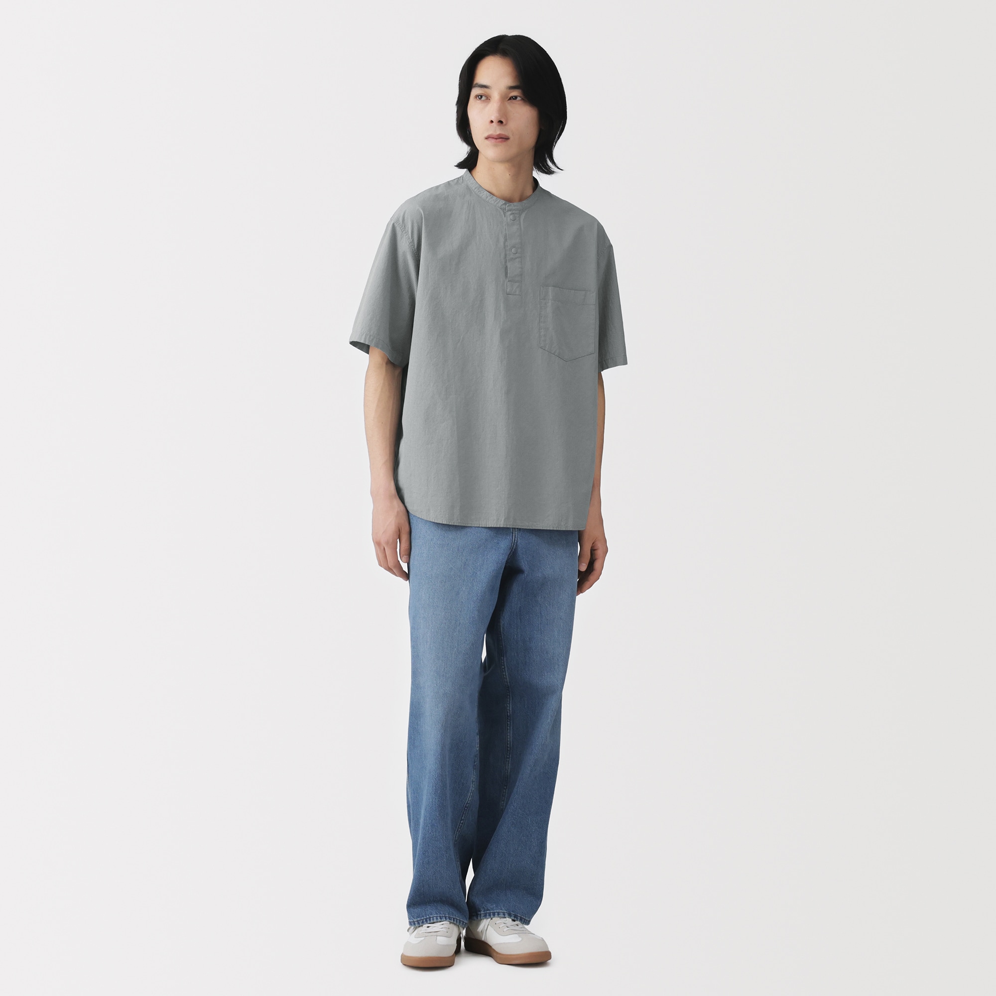 紳士 涼感ヘンリーネック半袖布帛Tシャツ | 無印良品