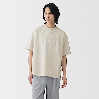 紳士　涼感ヘンリーネック半袖布帛Ｔシャツ