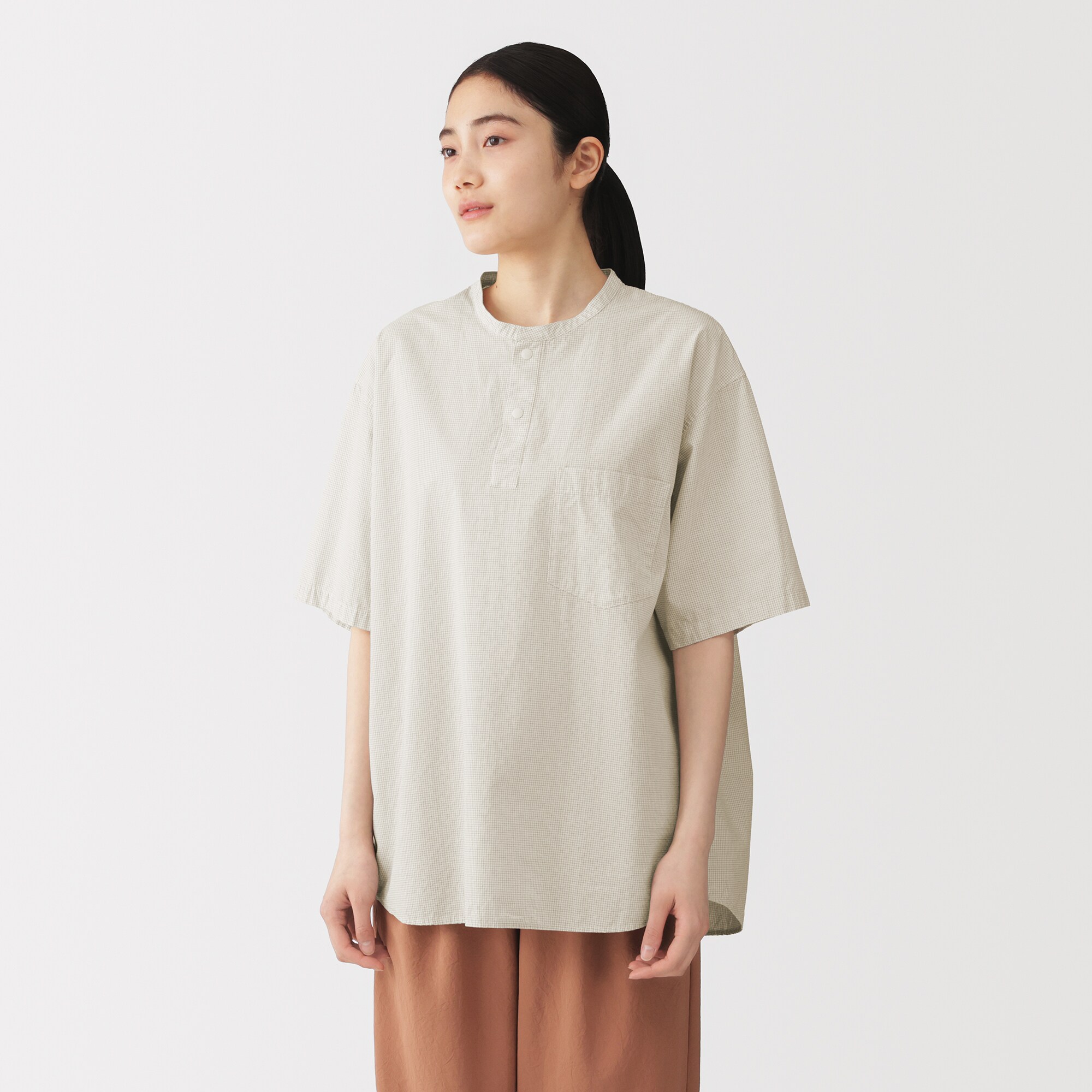 紳士 涼感ヘンリーネック半袖布帛Tシャツ | 無印良品