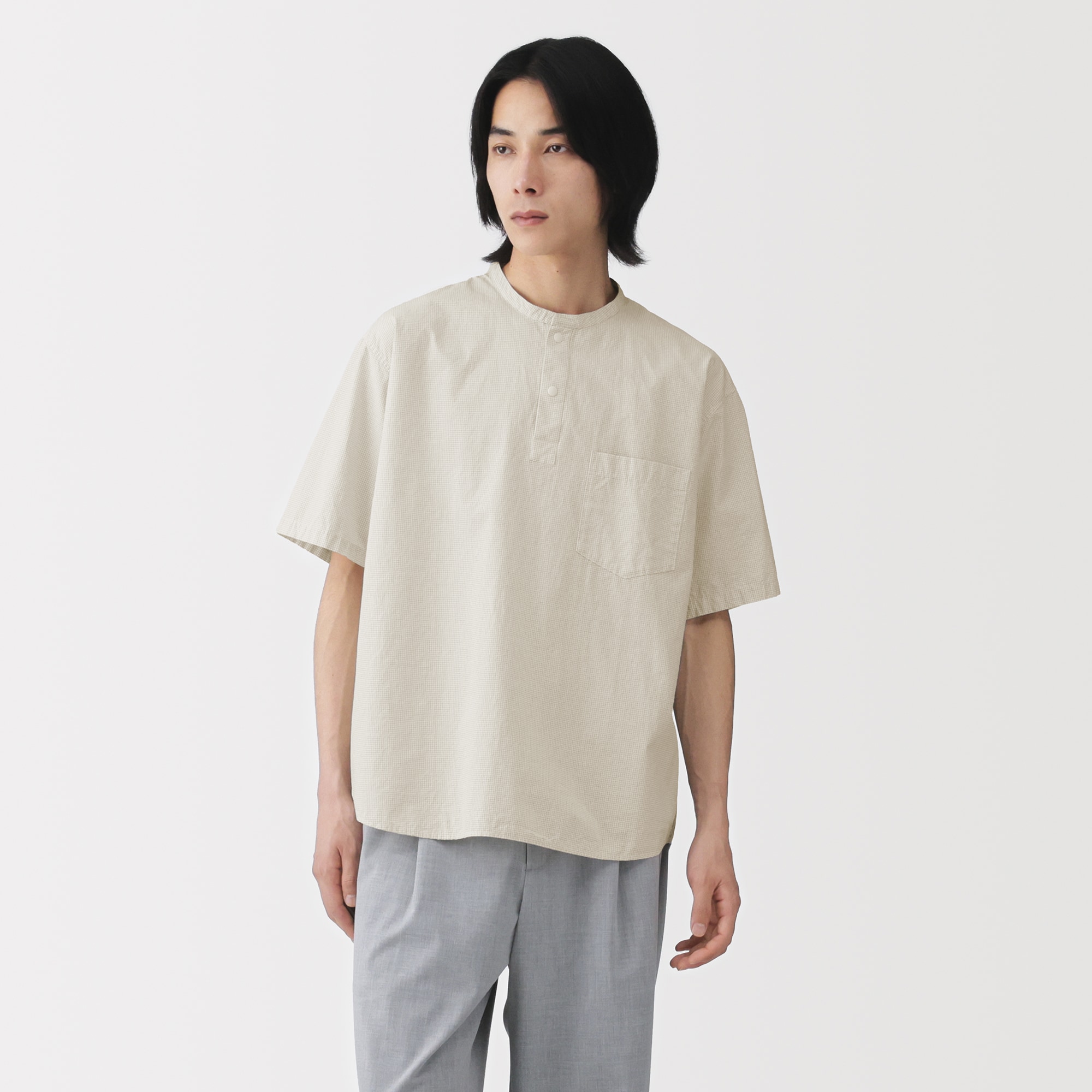 紳士 涼感ヘンリーネック半袖布帛Tシャツ | 無印良品