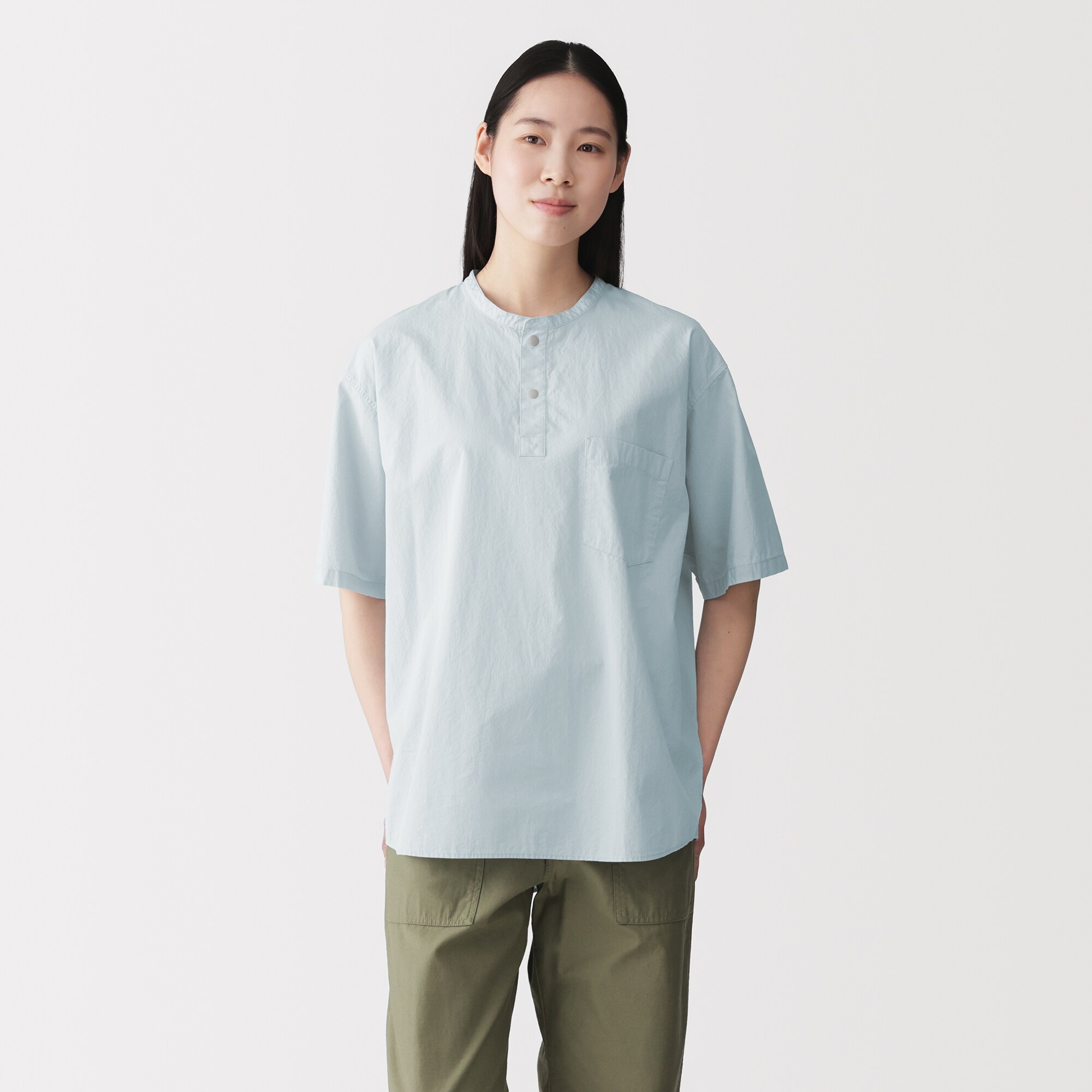 紳士　涼感ヘンリーネック半袖布帛Ｔシャツ