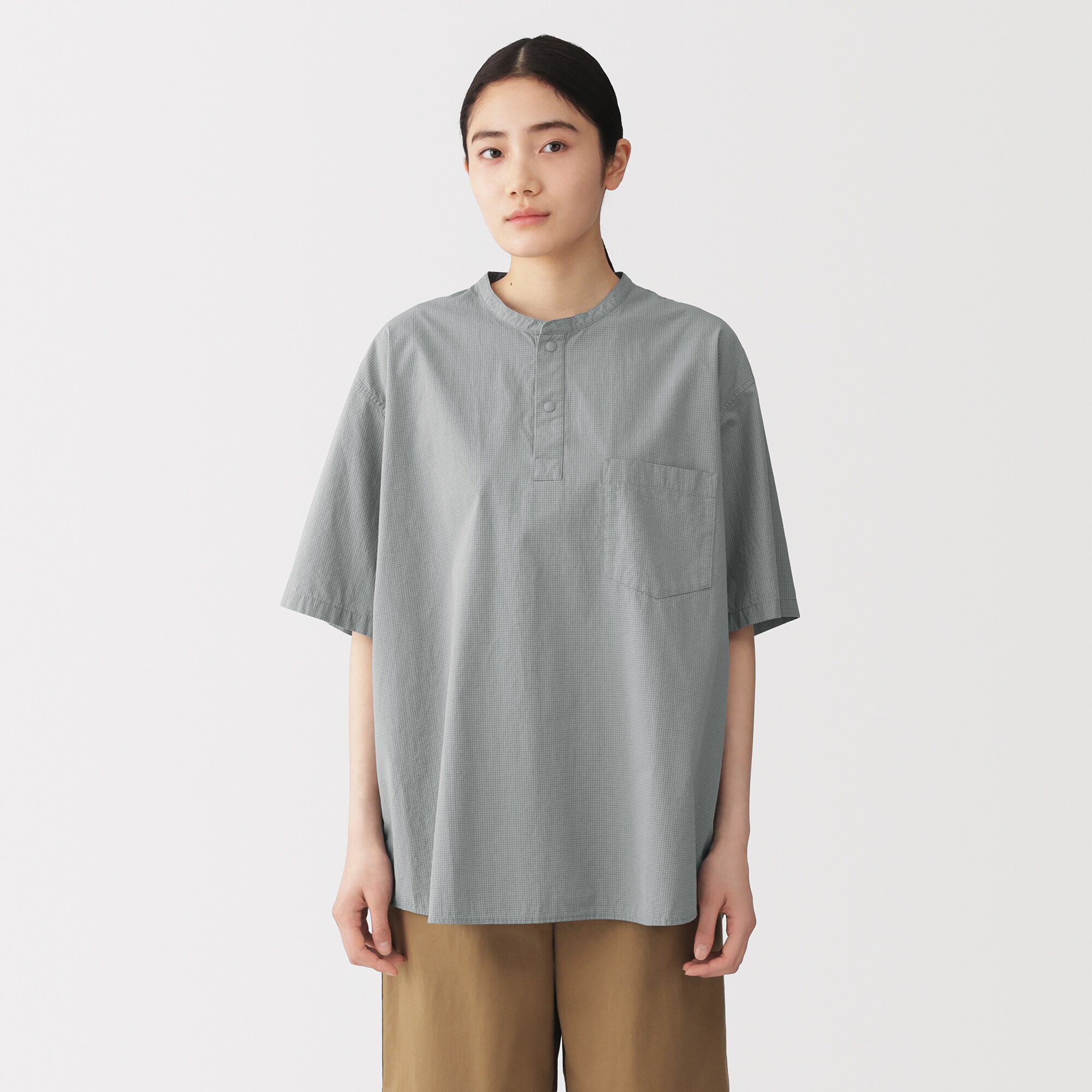 紳士　涼感ヘンリーネック半袖布帛Ｔシャツ