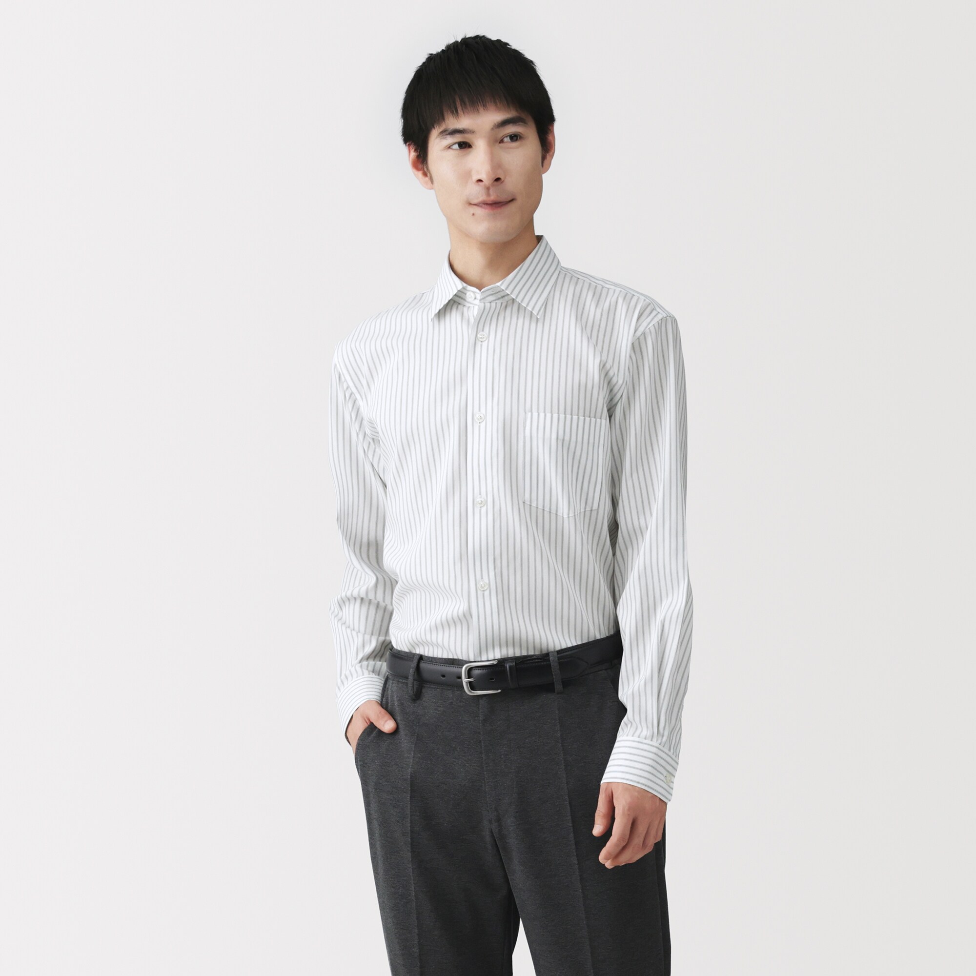 紳士　ノンアイロンセミワイドカラー長袖シャツ