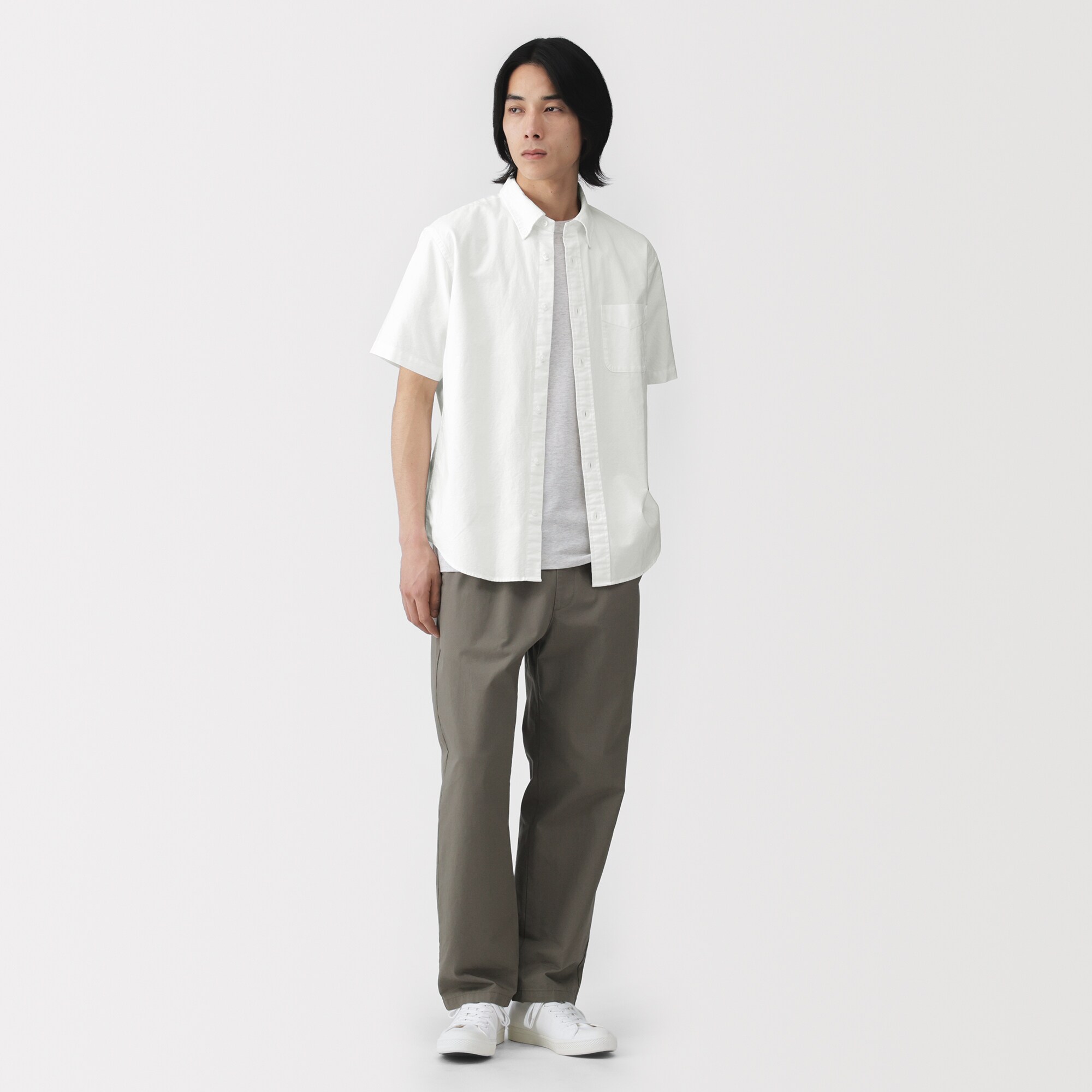 紳士　洗いざらしオックスボタンダウン半袖シャツ