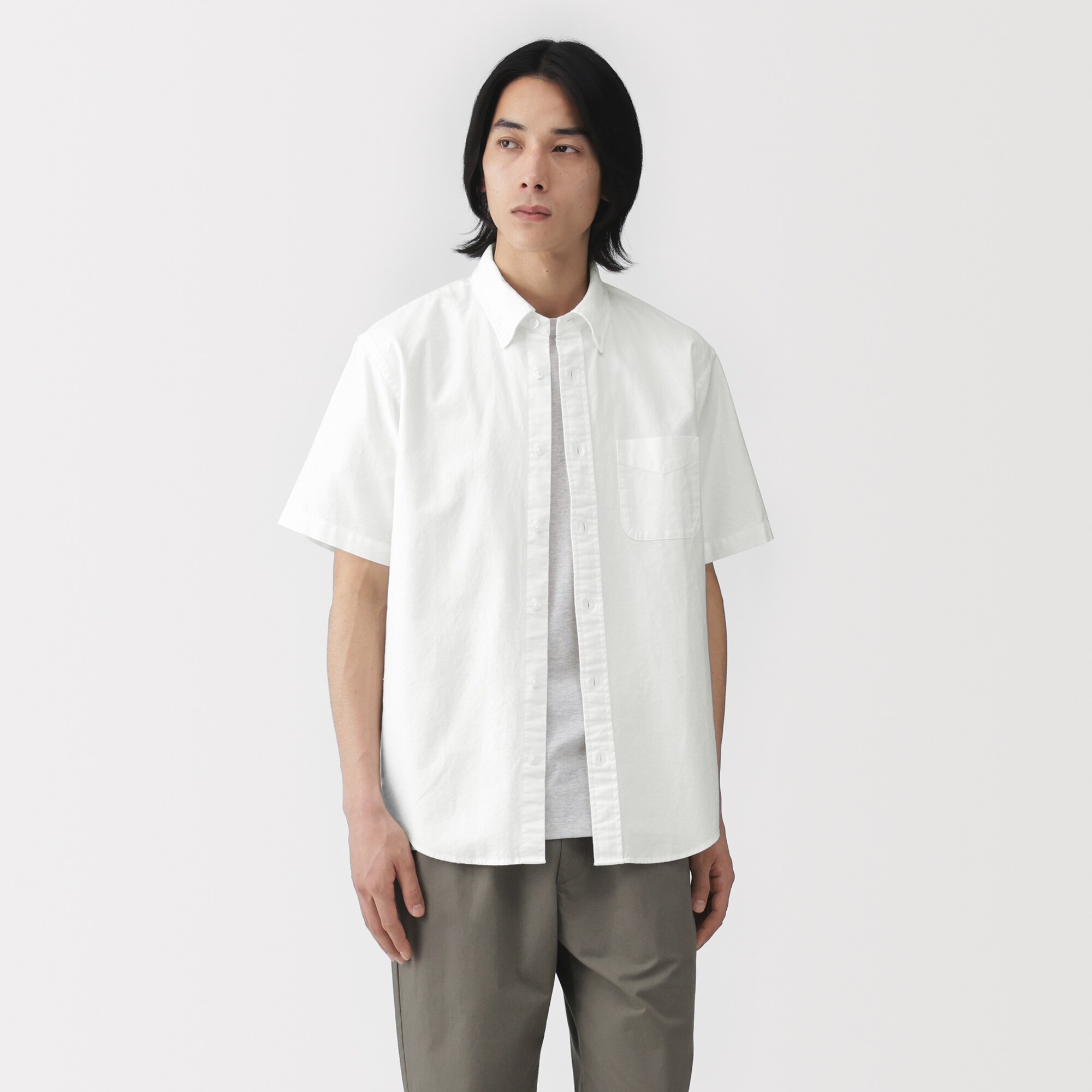 紳士　洗いざらしオックスボタンダウン半袖シャツ