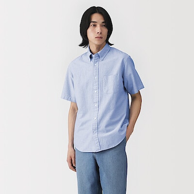 紳士　洗いざらしオックスボタンダウン半袖シャツ