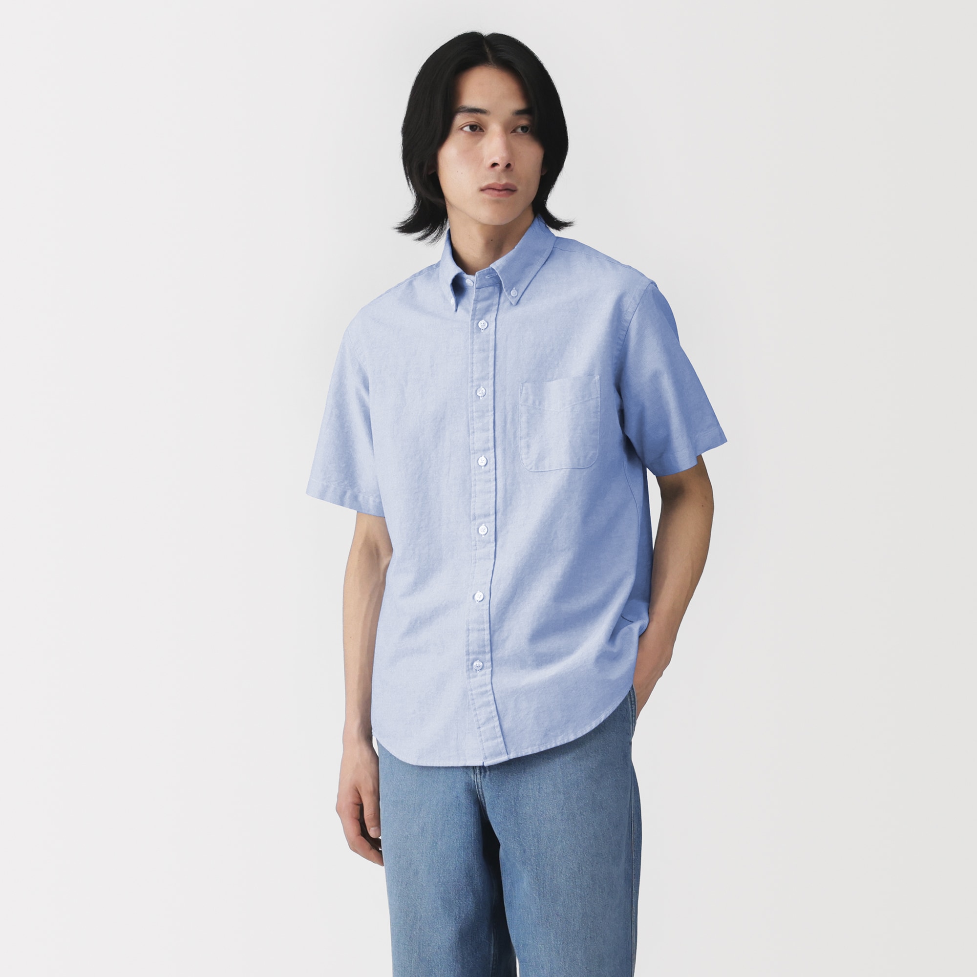 紳士　洗いざらしオックスボタンダウン半袖シャツ | 無印良品
