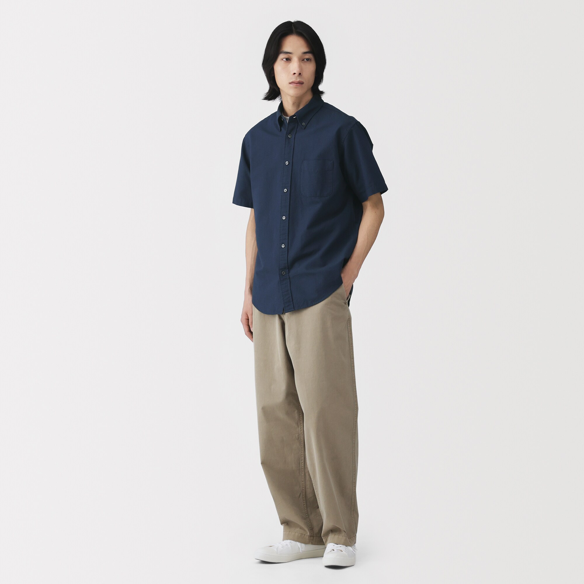 紳士　洗いざらしオックスボタンダウン半袖シャツ