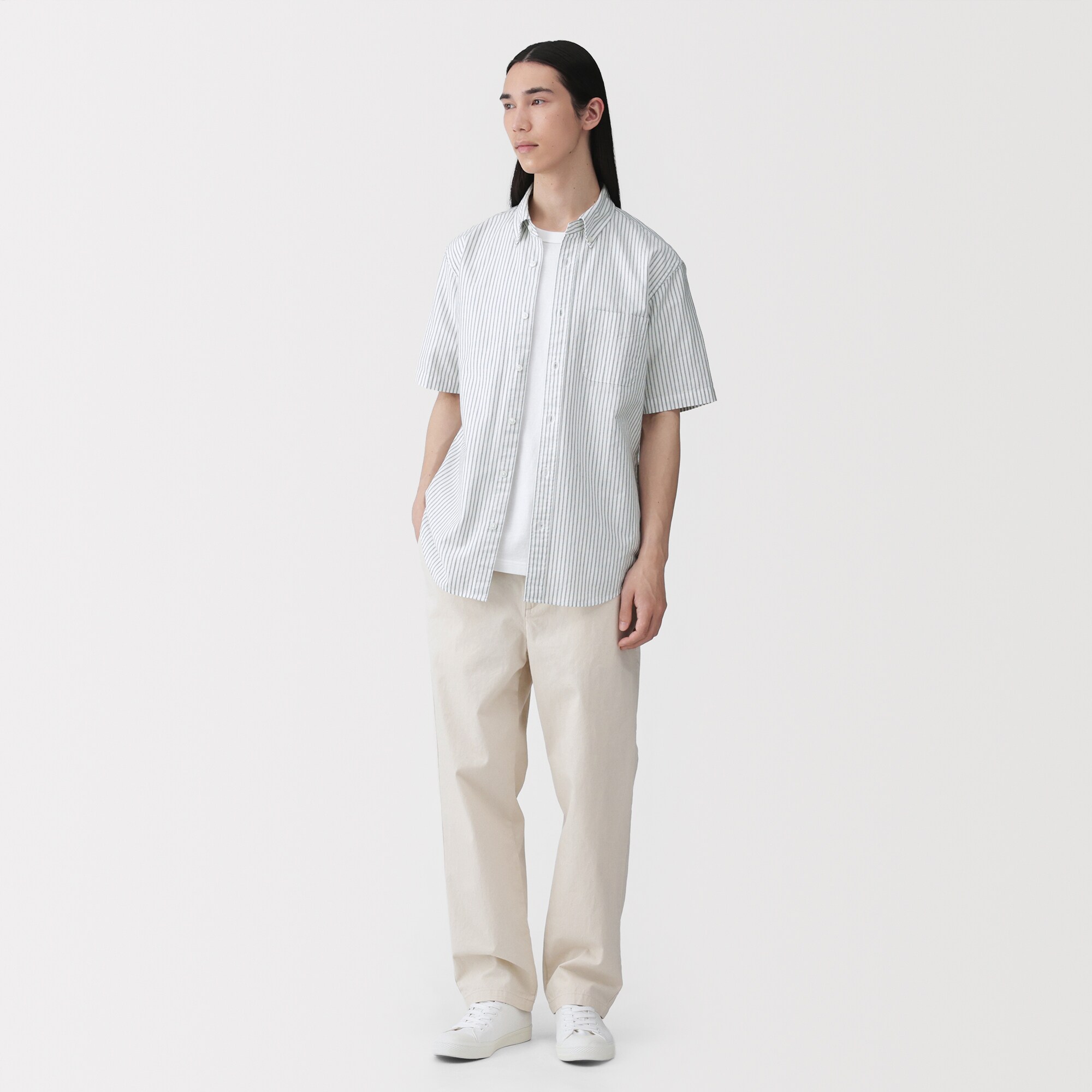 紳士　洗いざらしオックスボタンダウン半袖シャツ