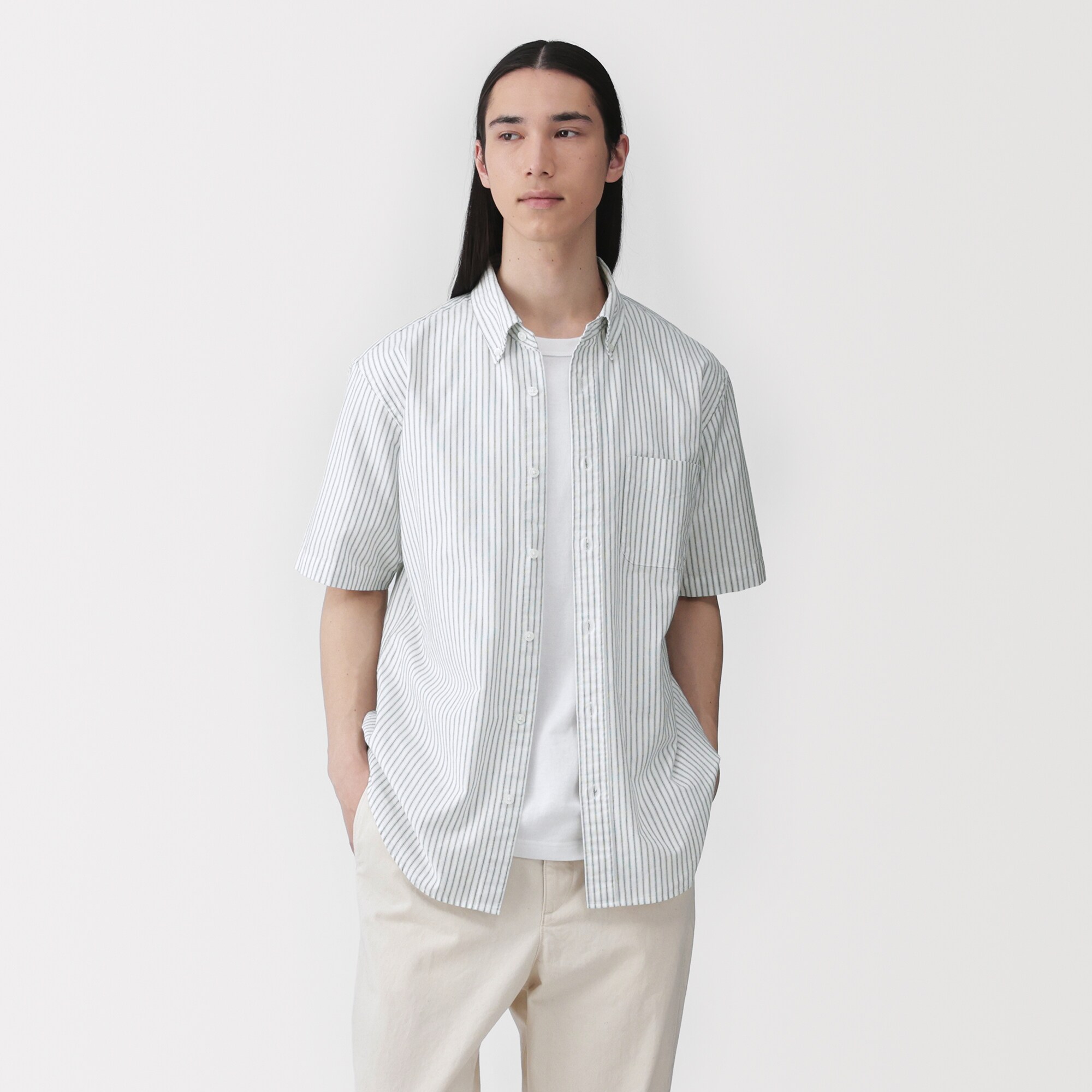 紳士　洗いざらしオックスボタンダウン半袖シャツ