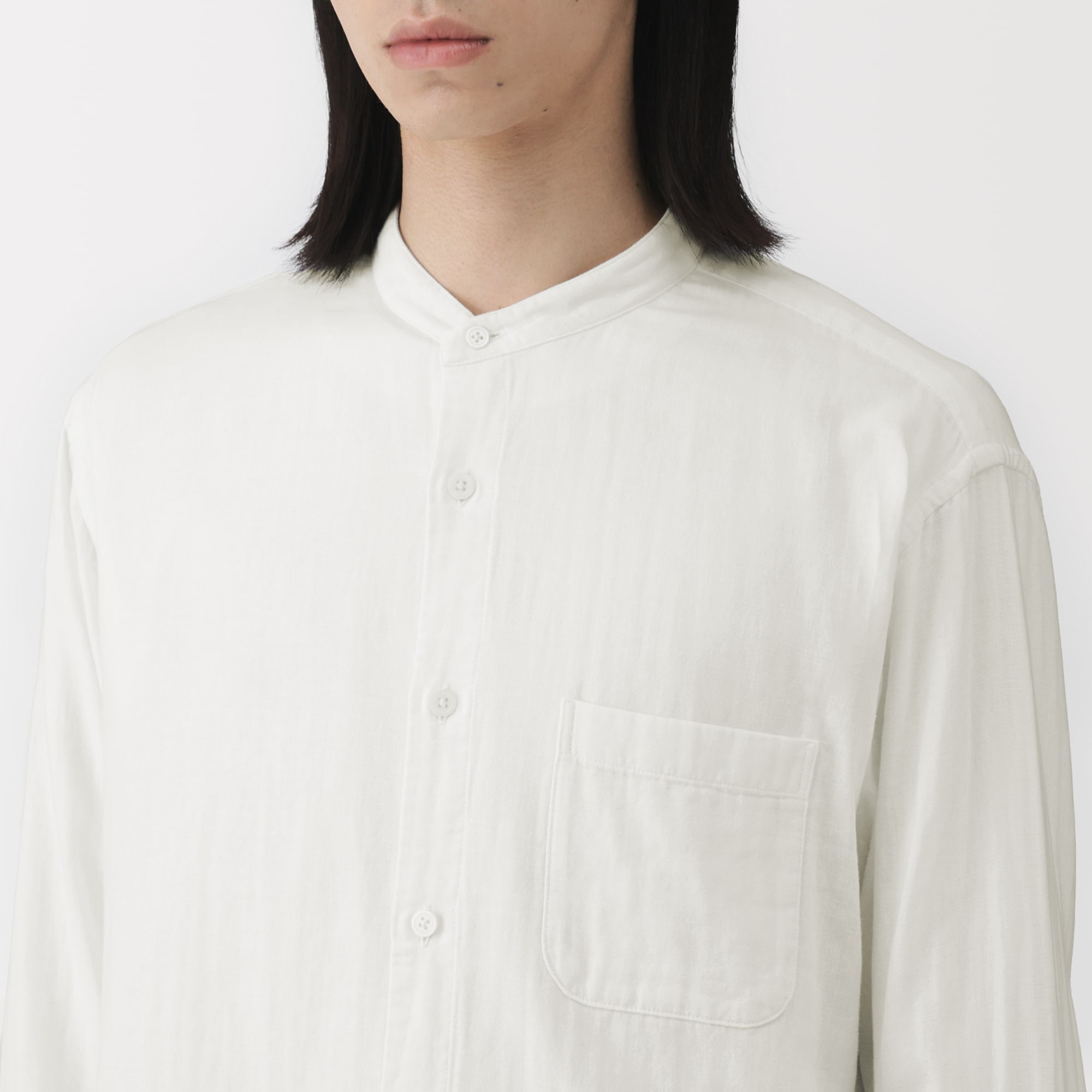 紳士 カポック混二重ガーゼスタンドカラー長袖シャツ（OS） | 無印良品