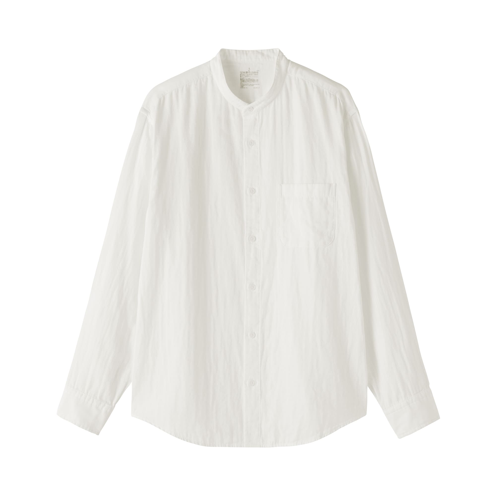 紳士　カポック混二重ガーゼスタンドカラー長袖シャツ（ＯＳ）