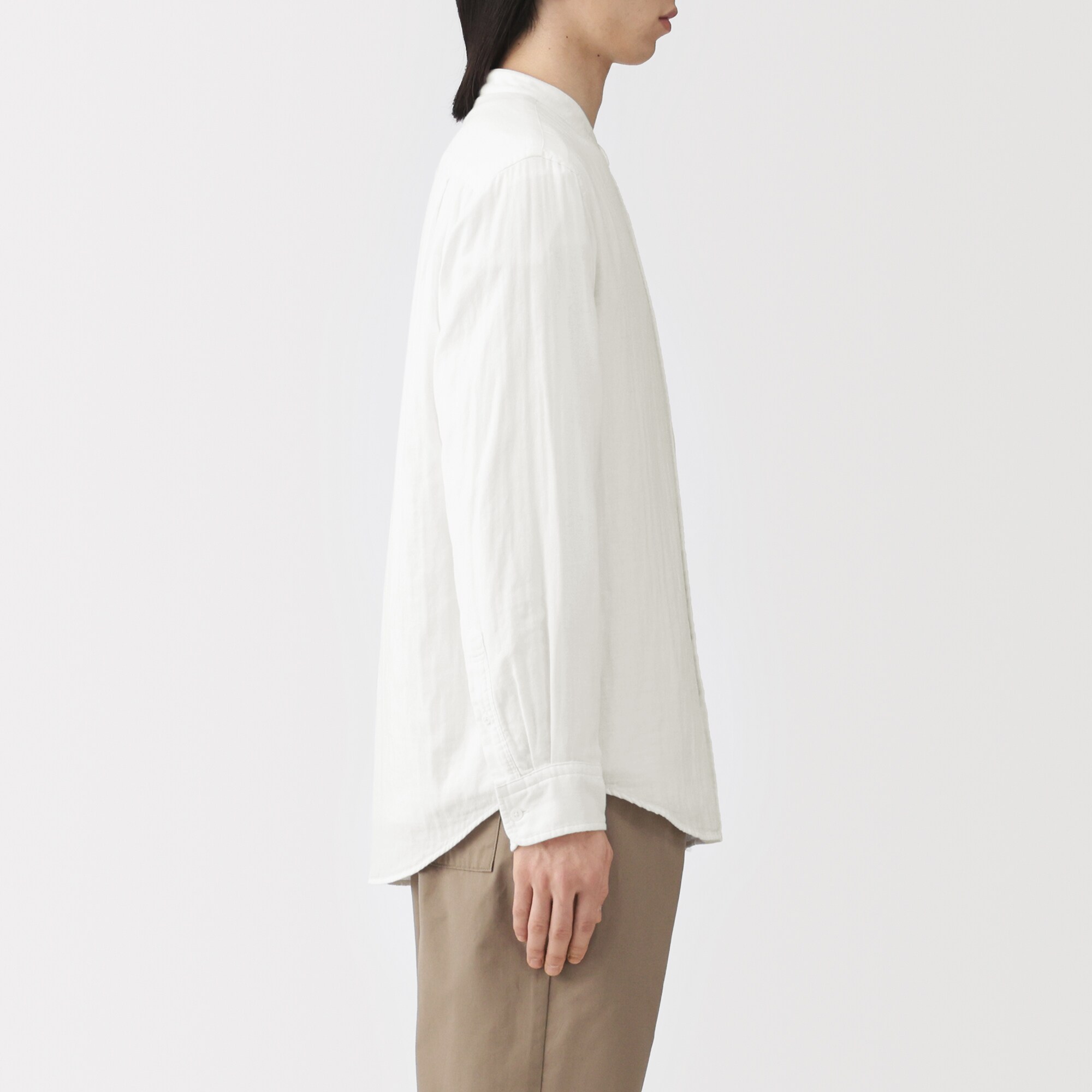 紳士　カポック混二重ガーゼスタンドカラー長袖シャツ（ＯＳ）