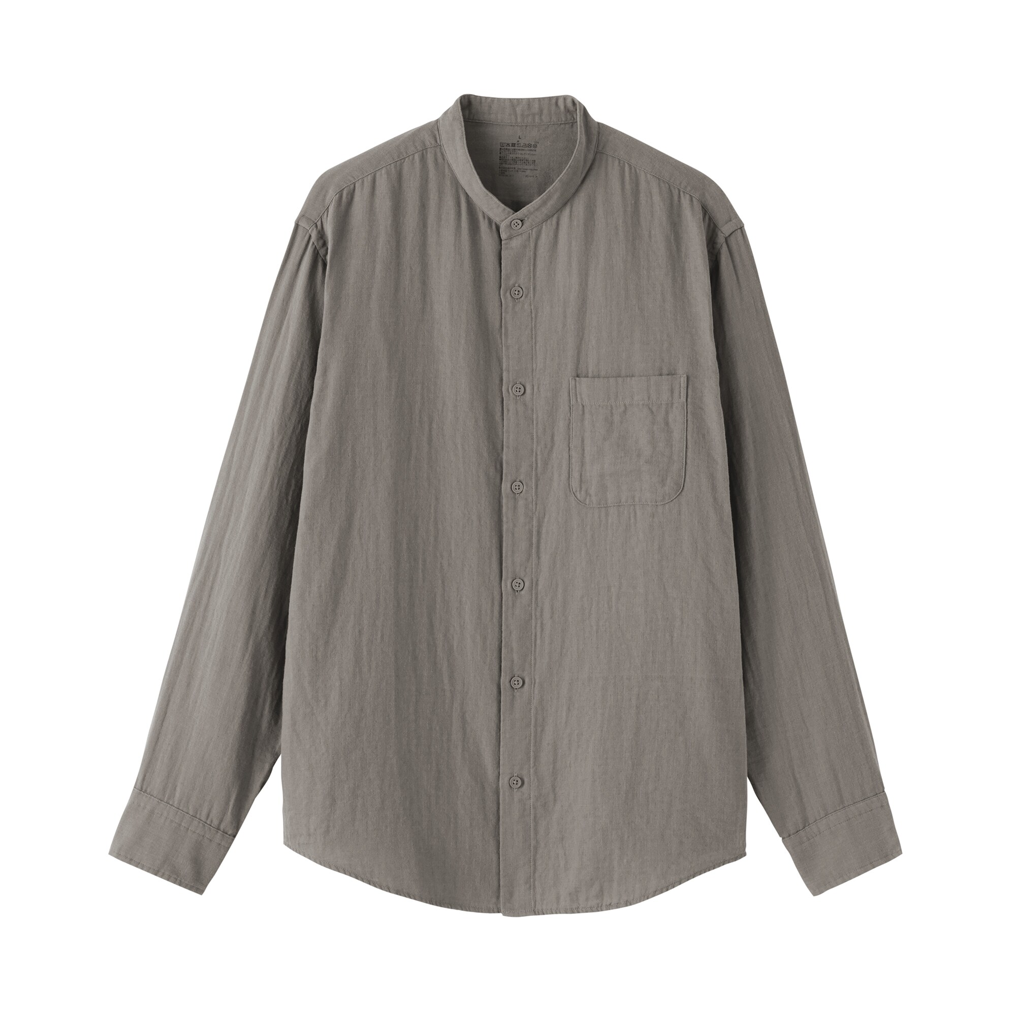 紳士　カポック混二重ガーゼスタンドカラー長袖シャツ（ＯＳ）