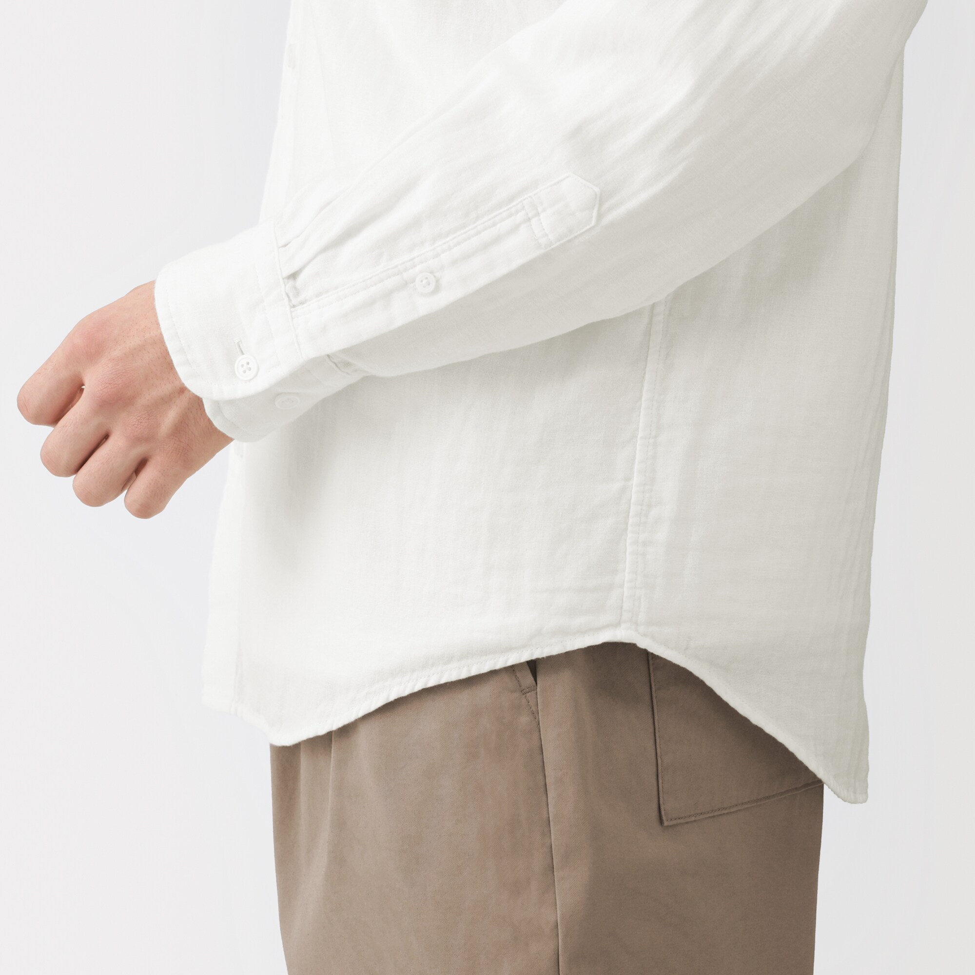 紳士　カポック混二重ガーゼスタンドカラー長袖シャツ（ＯＳ）