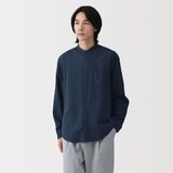 紳士　カポック混二重ガーゼスタンドカラー長袖シャツ（ＯＳ）