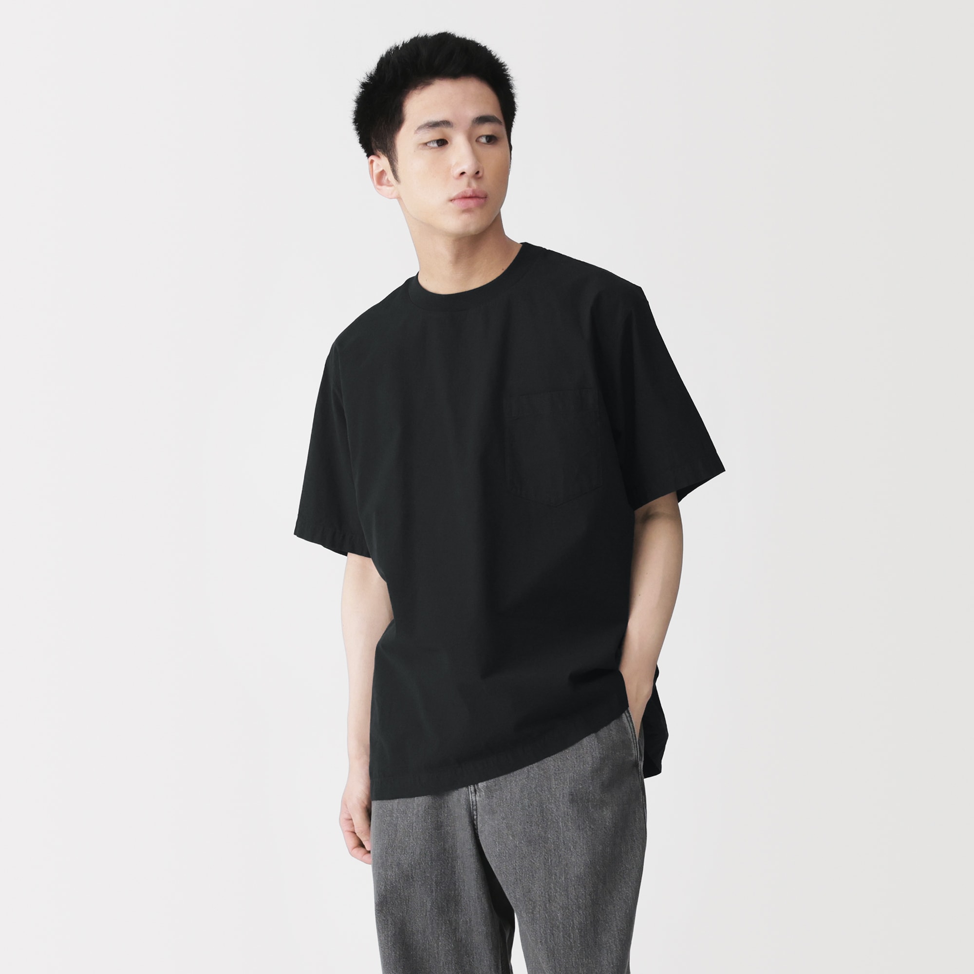 紳士　涼感クルーネック半袖布帛Ｔシャツ