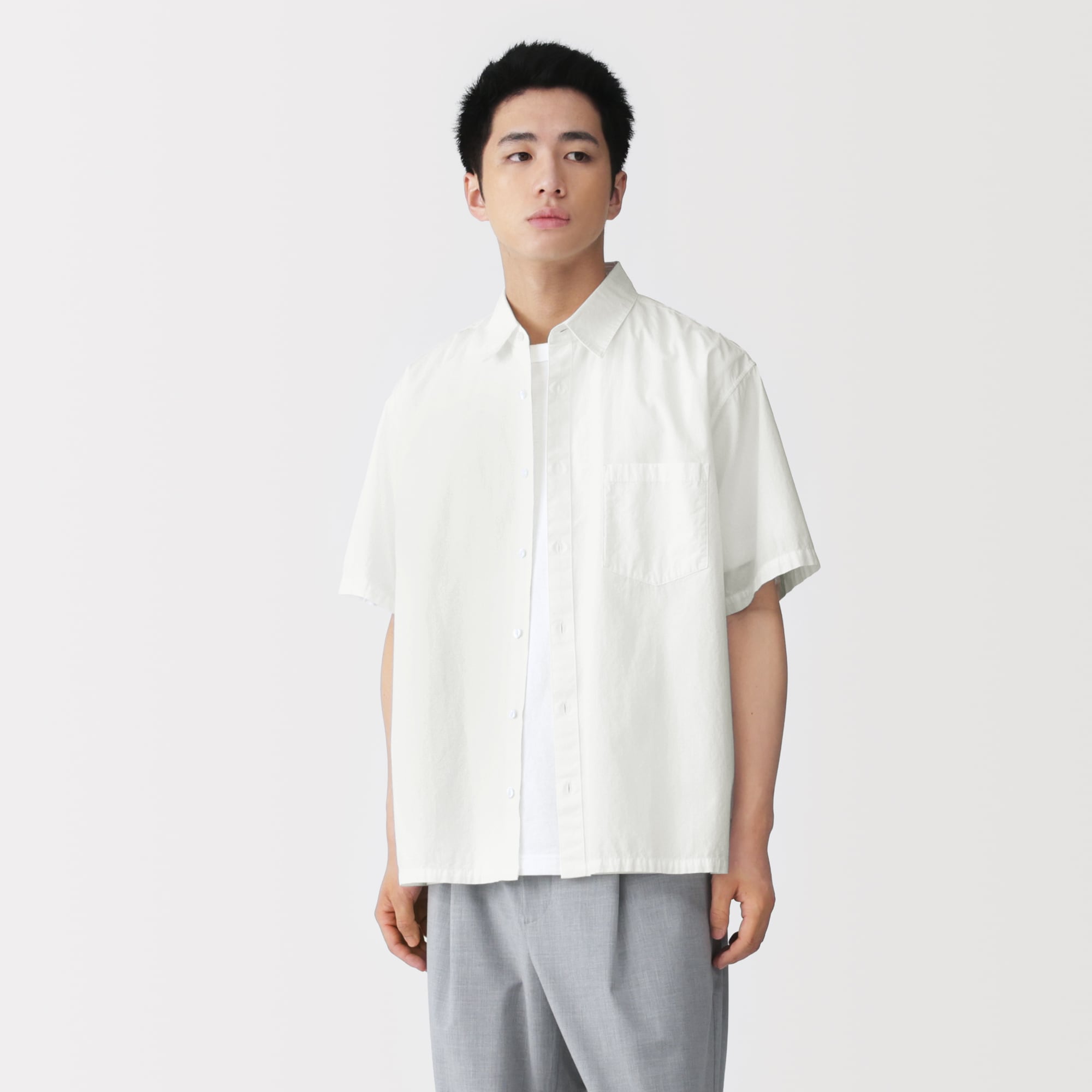 紳士　涼感半袖布帛シャツ