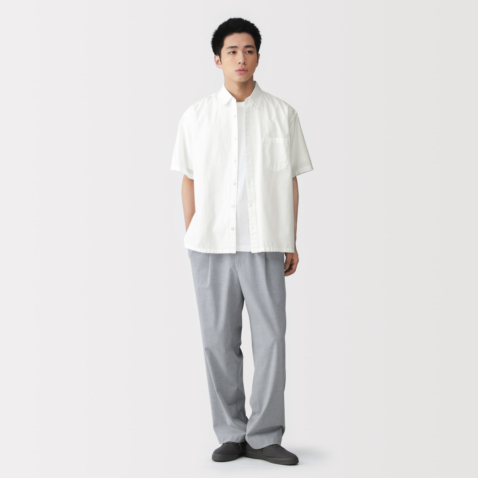 紳士　涼感半袖布帛シャツ