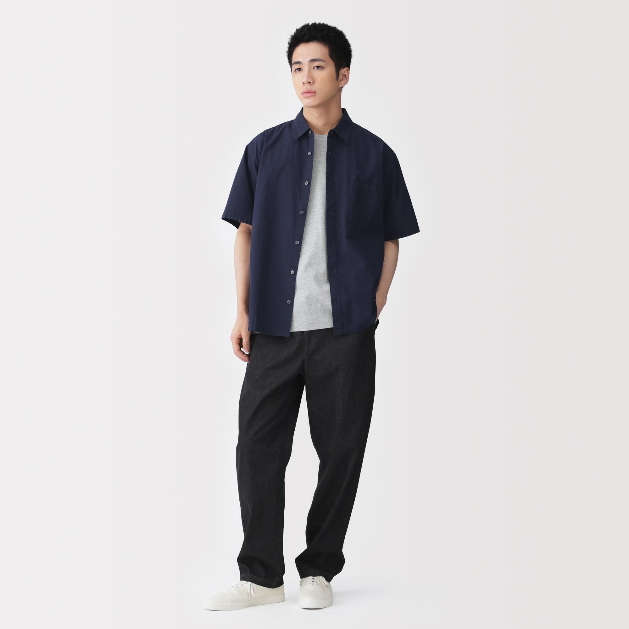 紳士　涼感半袖布帛シャツ
