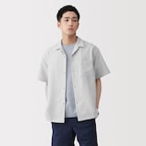 紳士　風を通すストレッチサッカーオープンカラー半袖シャツ