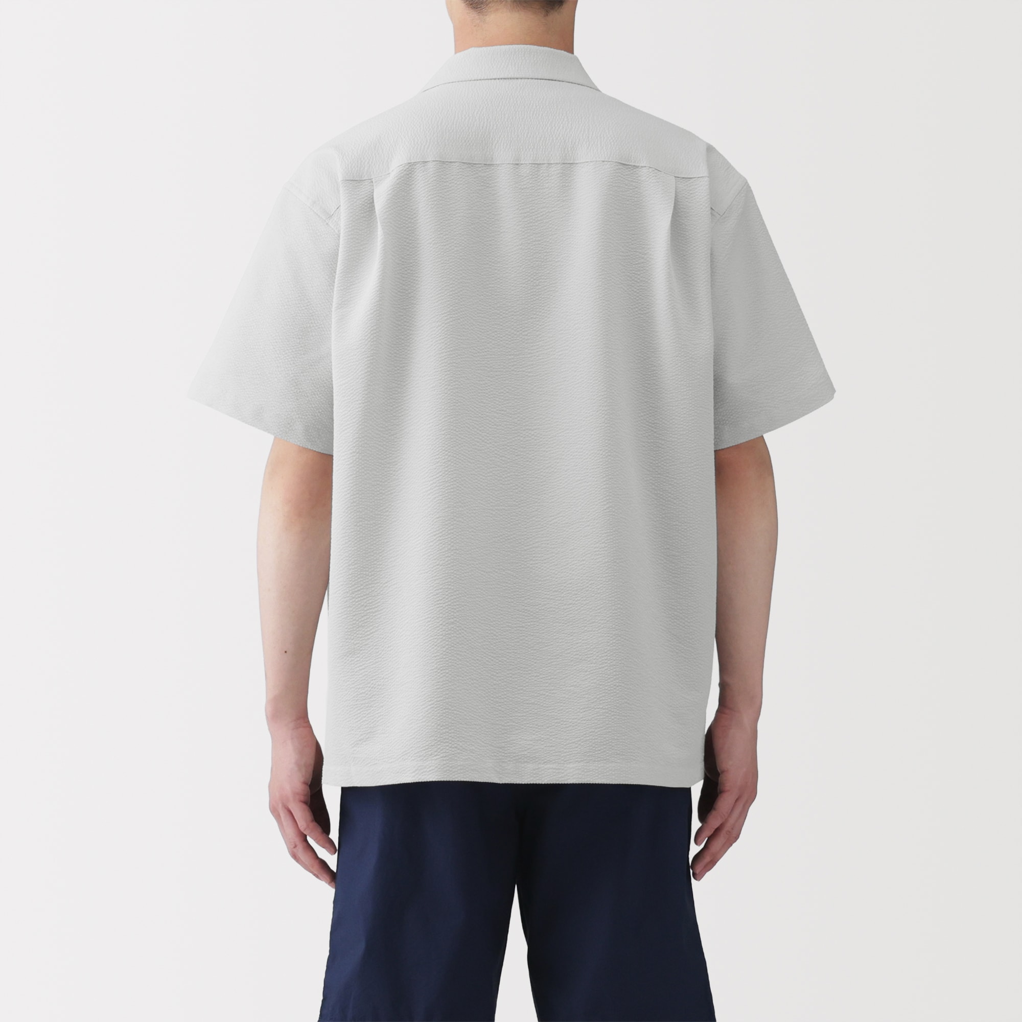 紳士　風を通すストレッチサッカーオープンカラー半袖シャツ