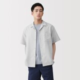 紳士　風を通すストレッチサッカーオープンカラー半袖シャツ