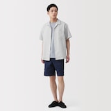 紳士　風を通すストレッチサッカーオープンカラー半袖シャツ