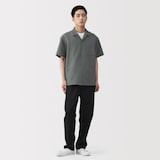 紳士　風を通すストレッチサッカーオープンカラー半袖シャツ