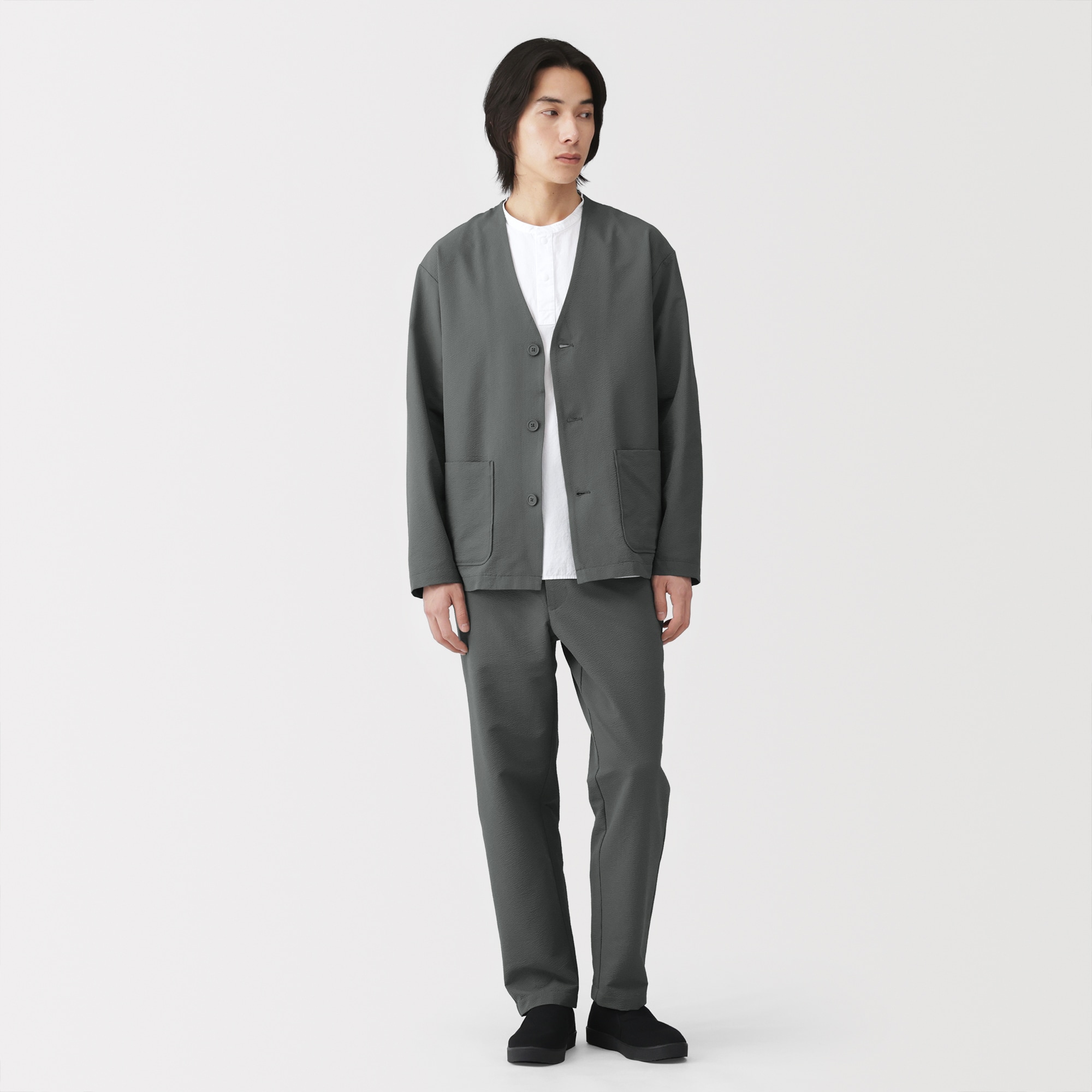 紳士 風を通すストレッチサッカーカーディガン | 無印良品