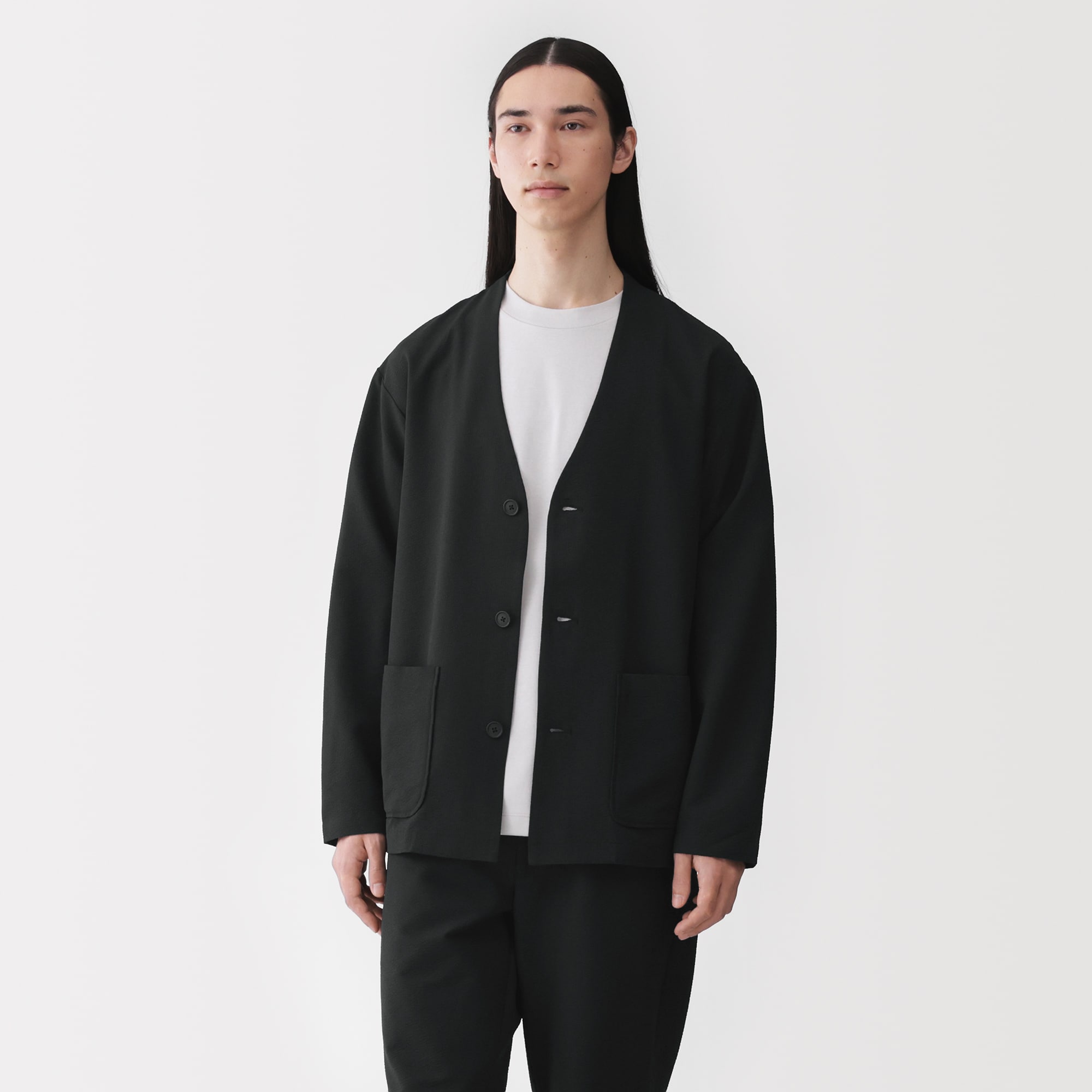 紳士　風を通すストレッチサッカーカーディガン