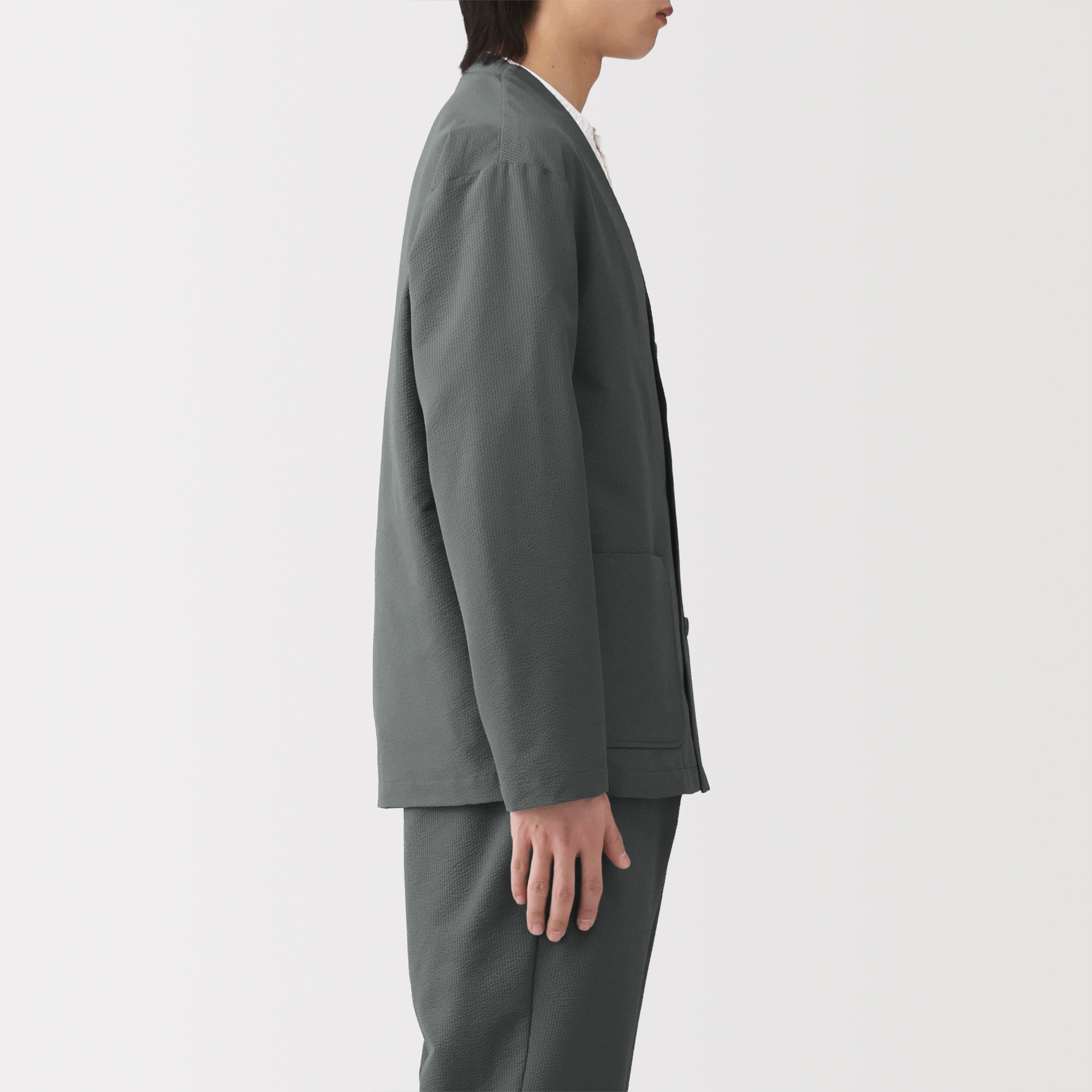 紳士　風を通すストレッチサッカーカーディガン